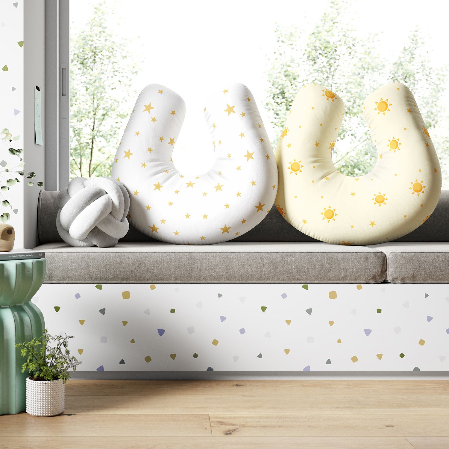 Almofada Amamentação Dupla Face Estrelinha Sol Amarelo