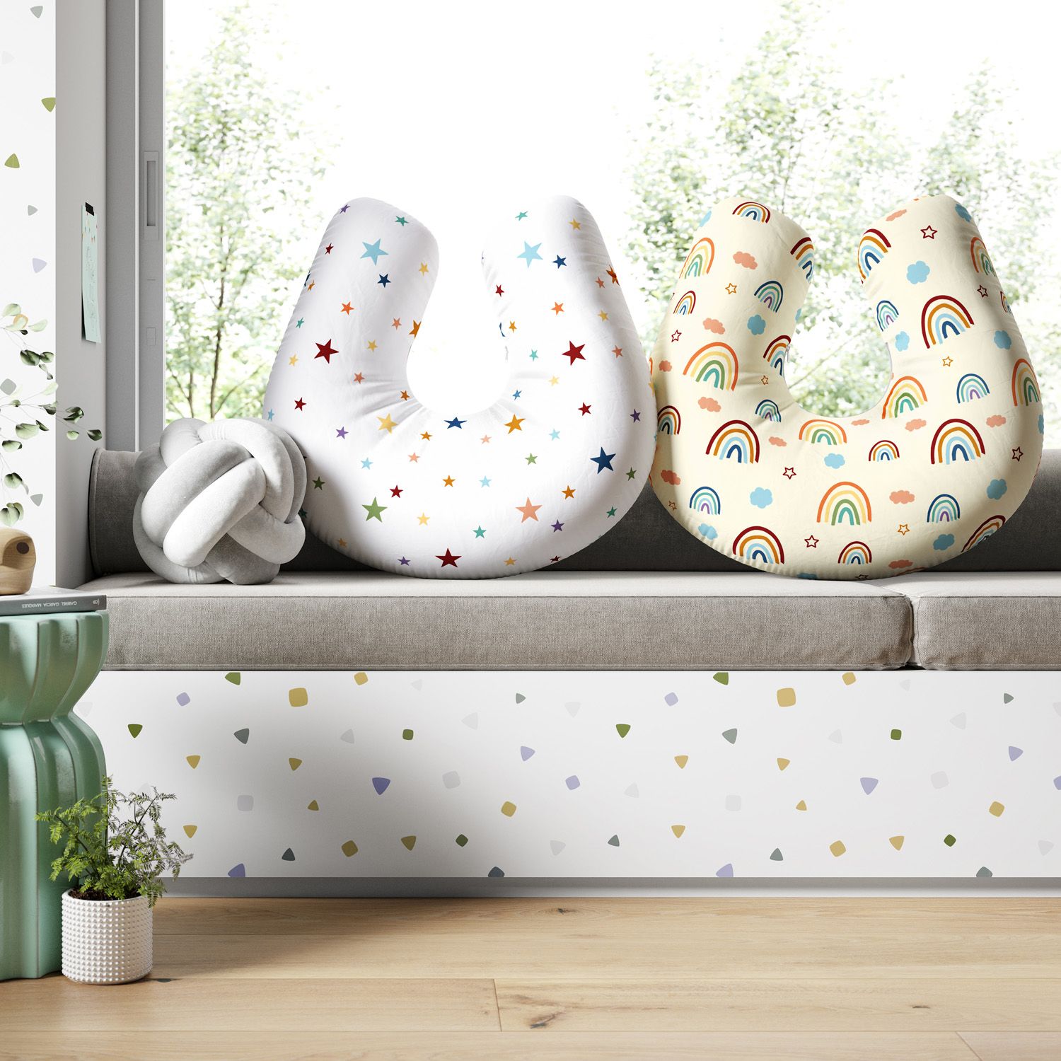 Almofada Amamentação Dupla Face Estrelinha Arco-íris Colorida