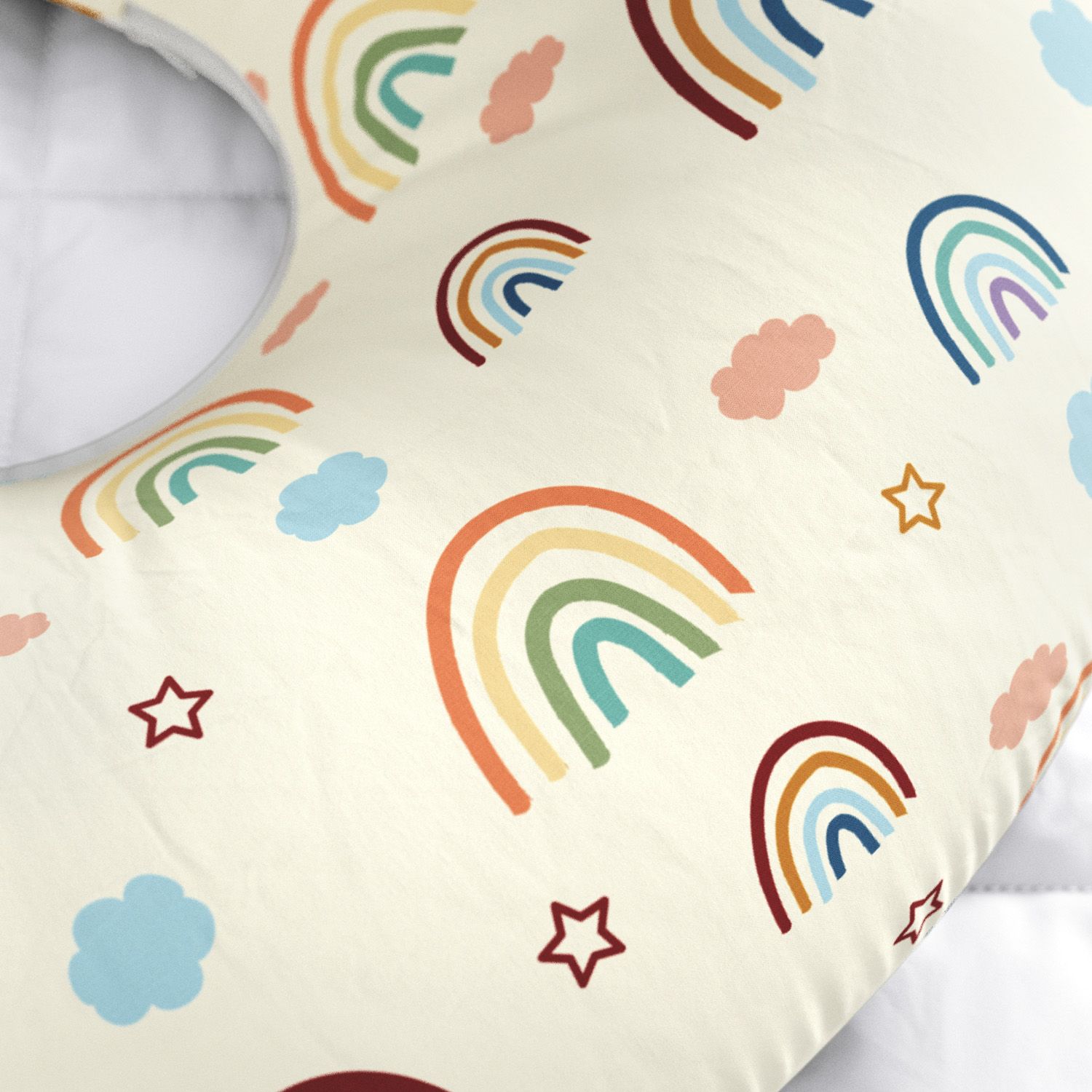 Almofada Amamentação Dupla Face Estrelinha Arco-íris Colorida