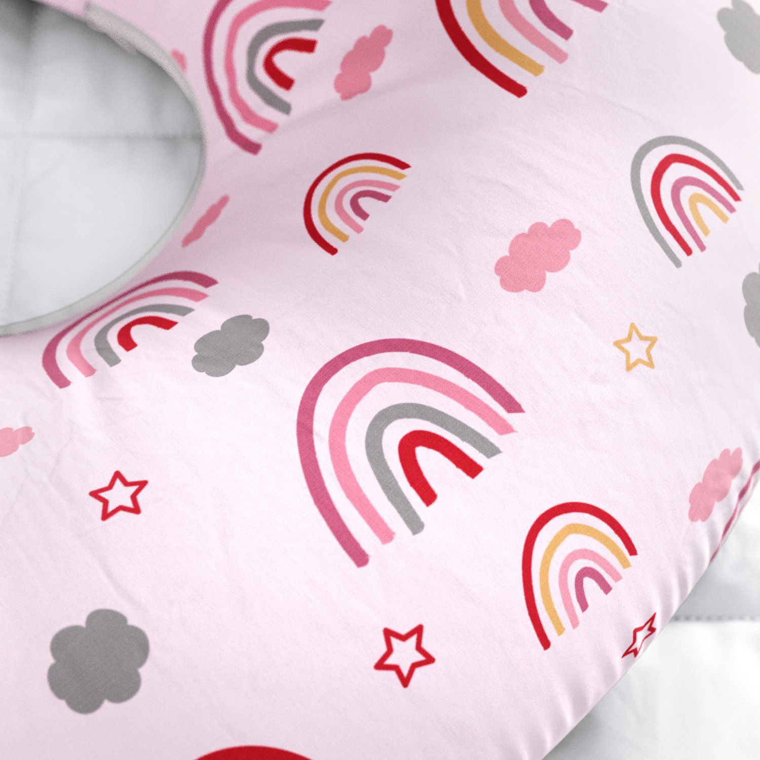 Almofada Amamentação Dupla Face Nuvem Arco-íris Rosa
