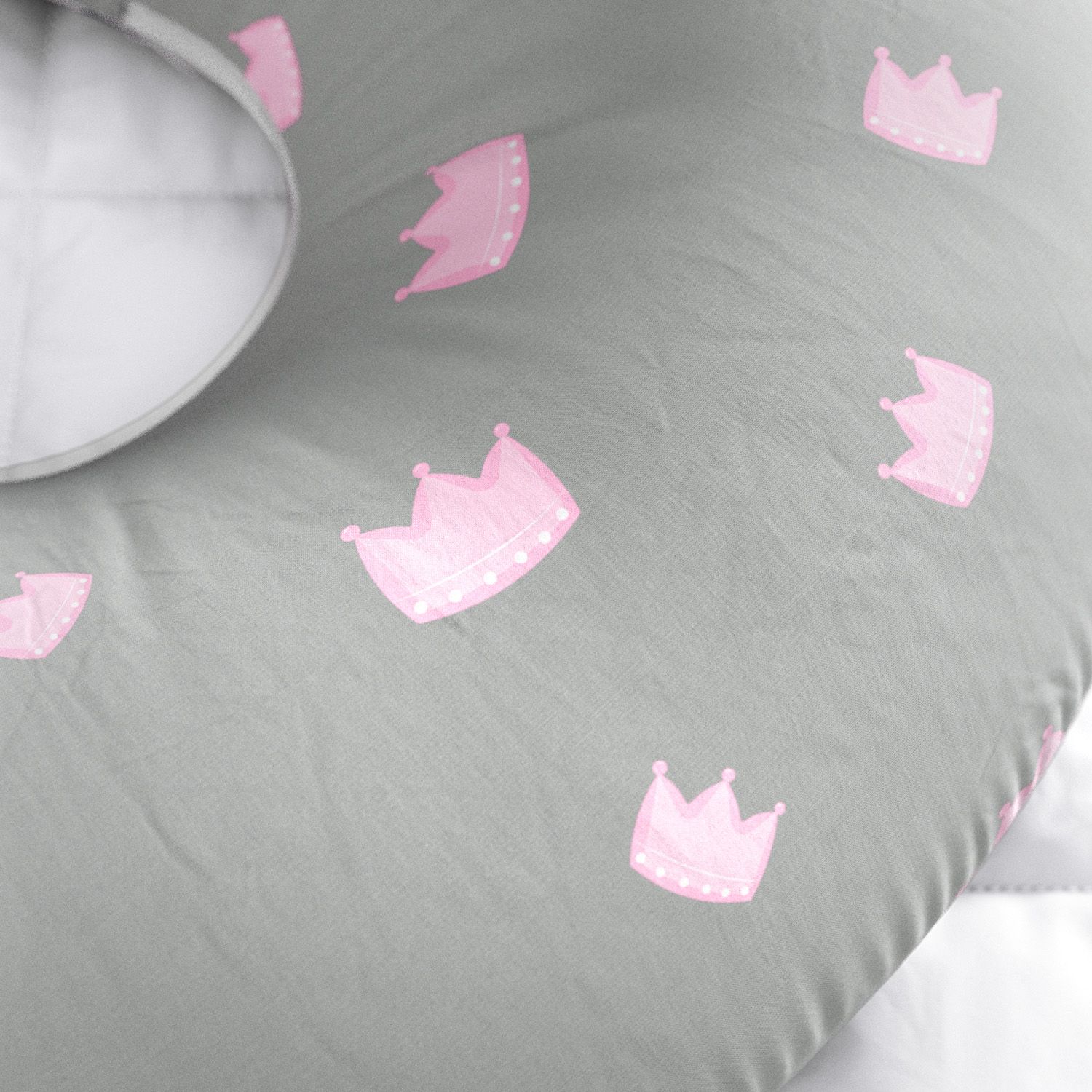 Almofada Amamentação Dupla Face Coroa Coração Rosa