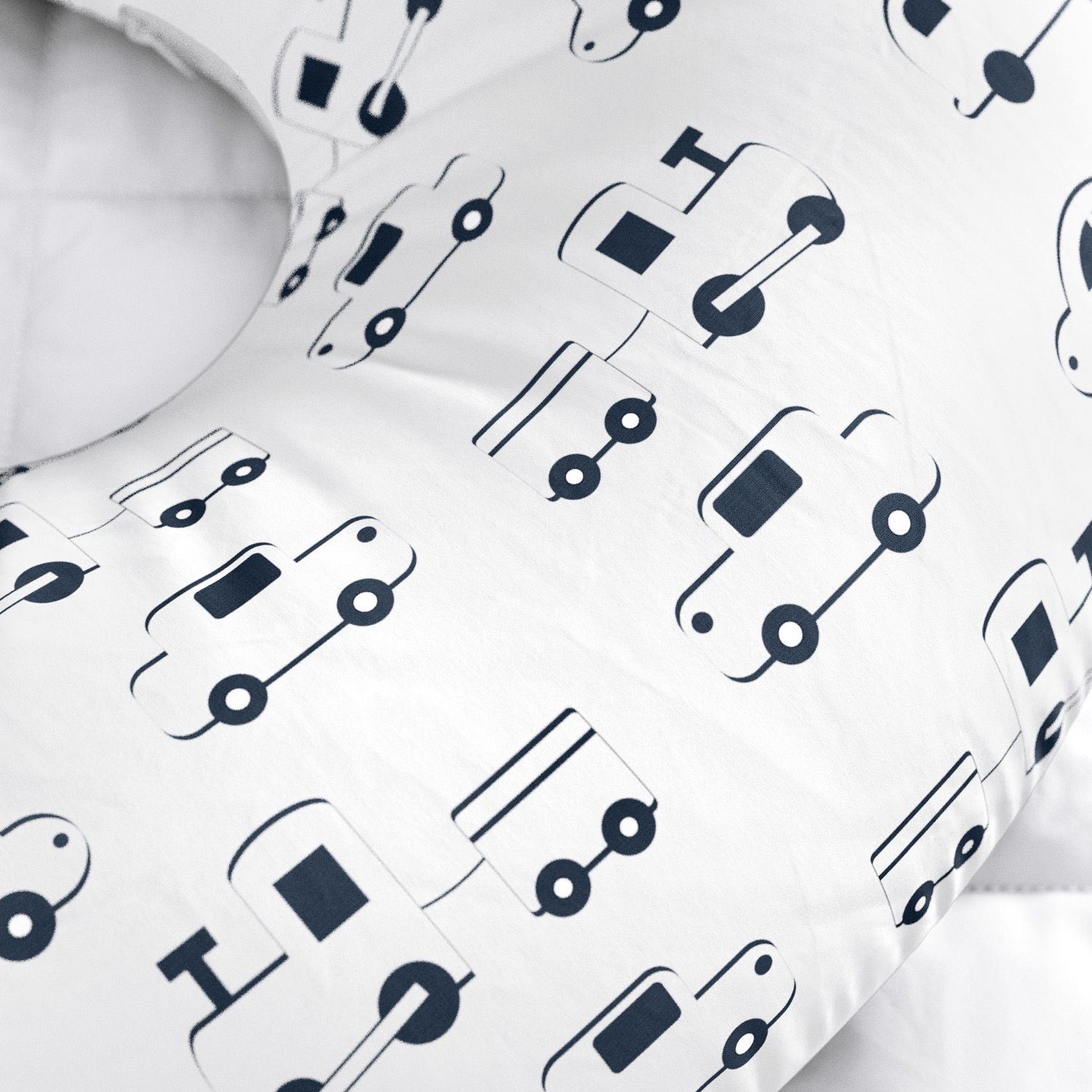 Almofada Amamentação Dupla Face Carrinho, Ônibus e Trem Azul