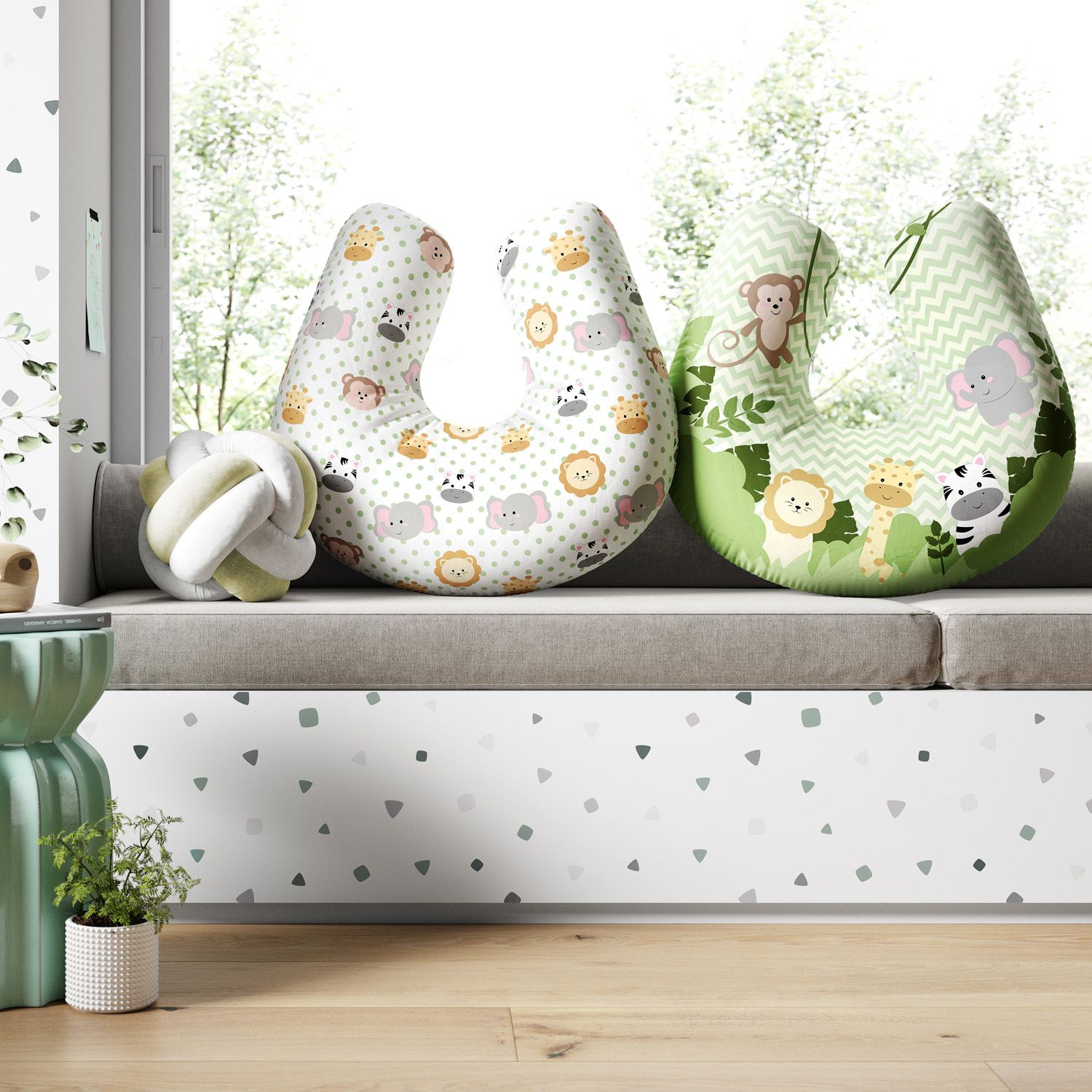 Almofada Amamentação Dupla Face Amiguinhos Safári Poá