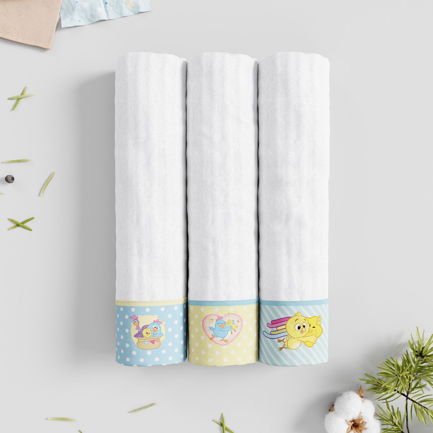 Jogo de Fraldas de Ombro Galinha Pintadinha Poá e Listra 3 Peças