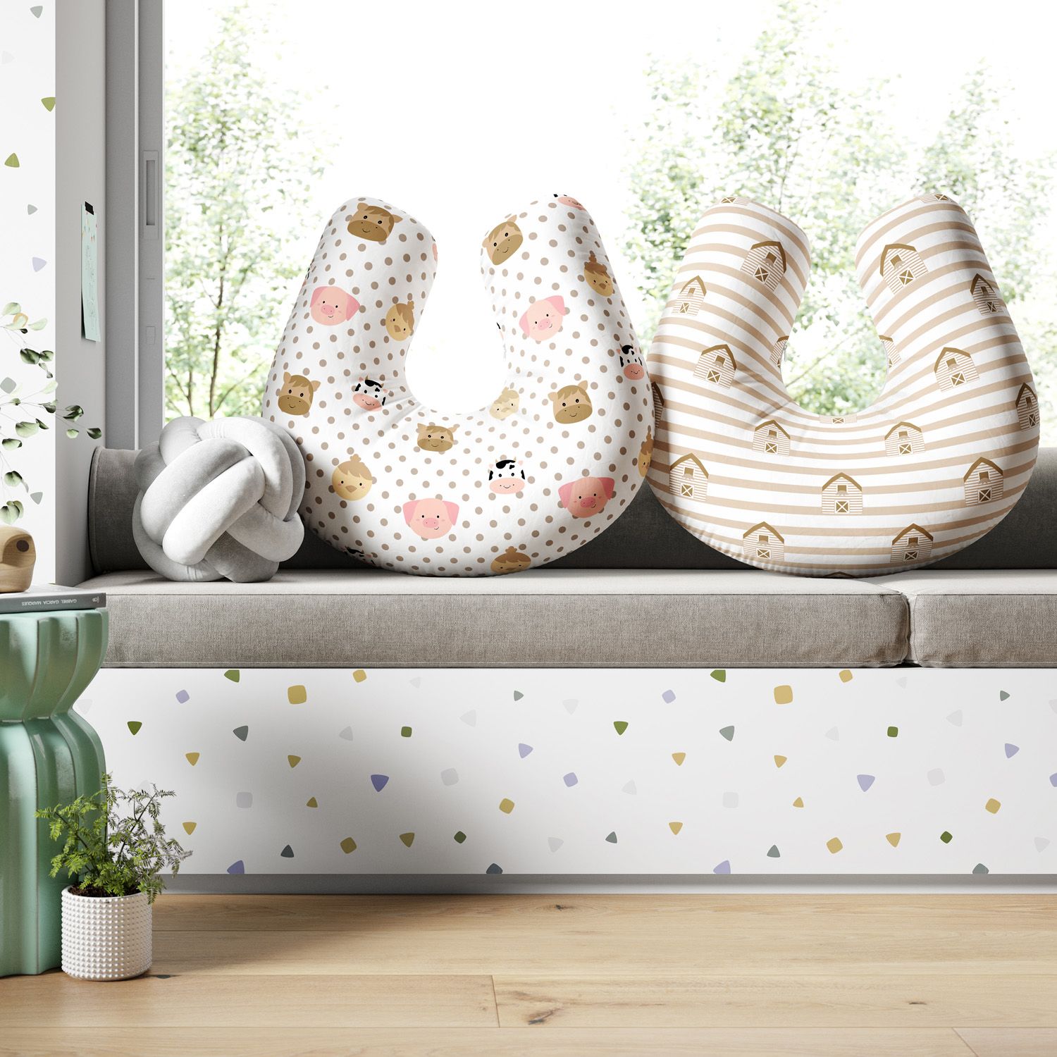 Almofada Amamentação Dupla Face Fazendinha Poá