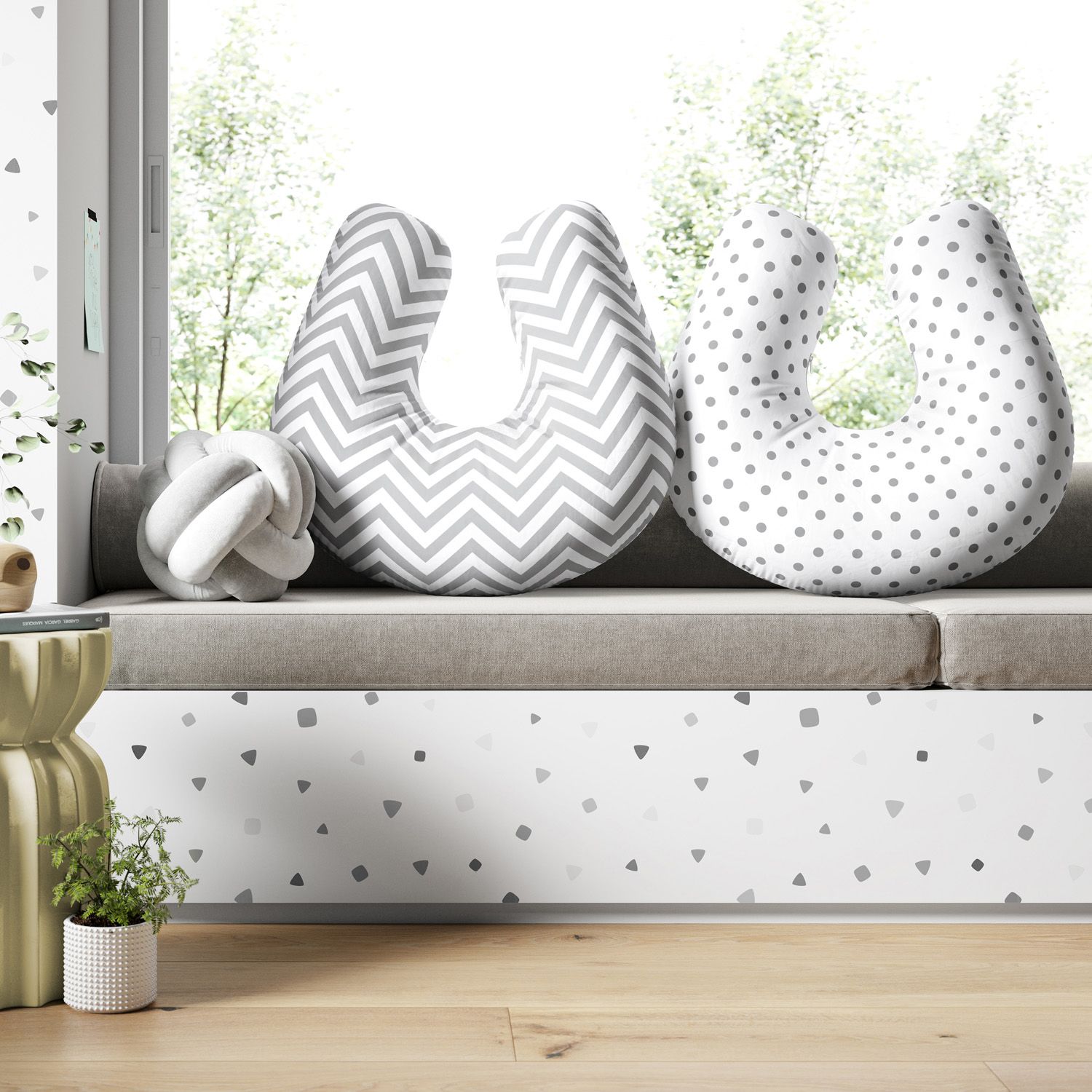 Almofada Amamentação Dupla Face Chevron Poá Cinza