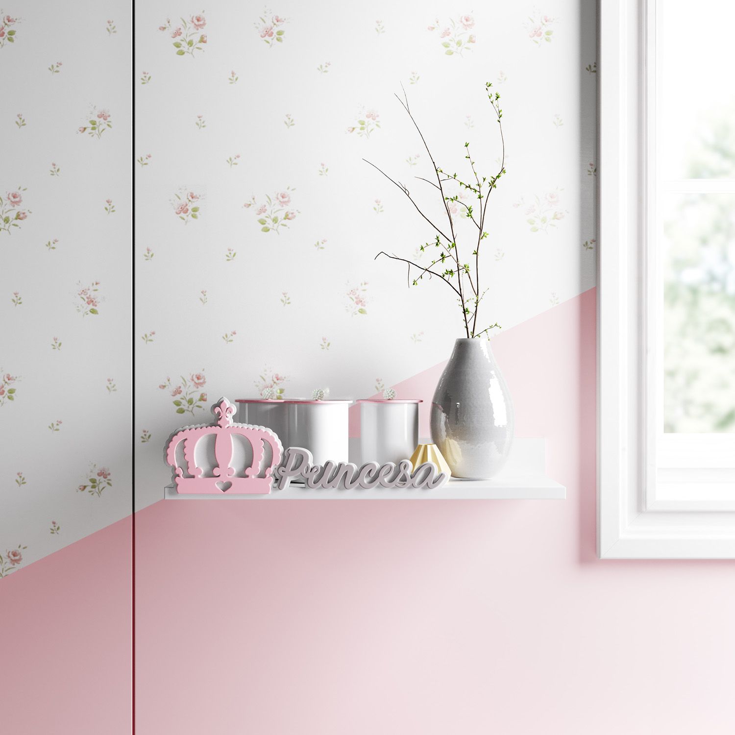 Prateleira MDF Menina Princesa Rosa e Cinza