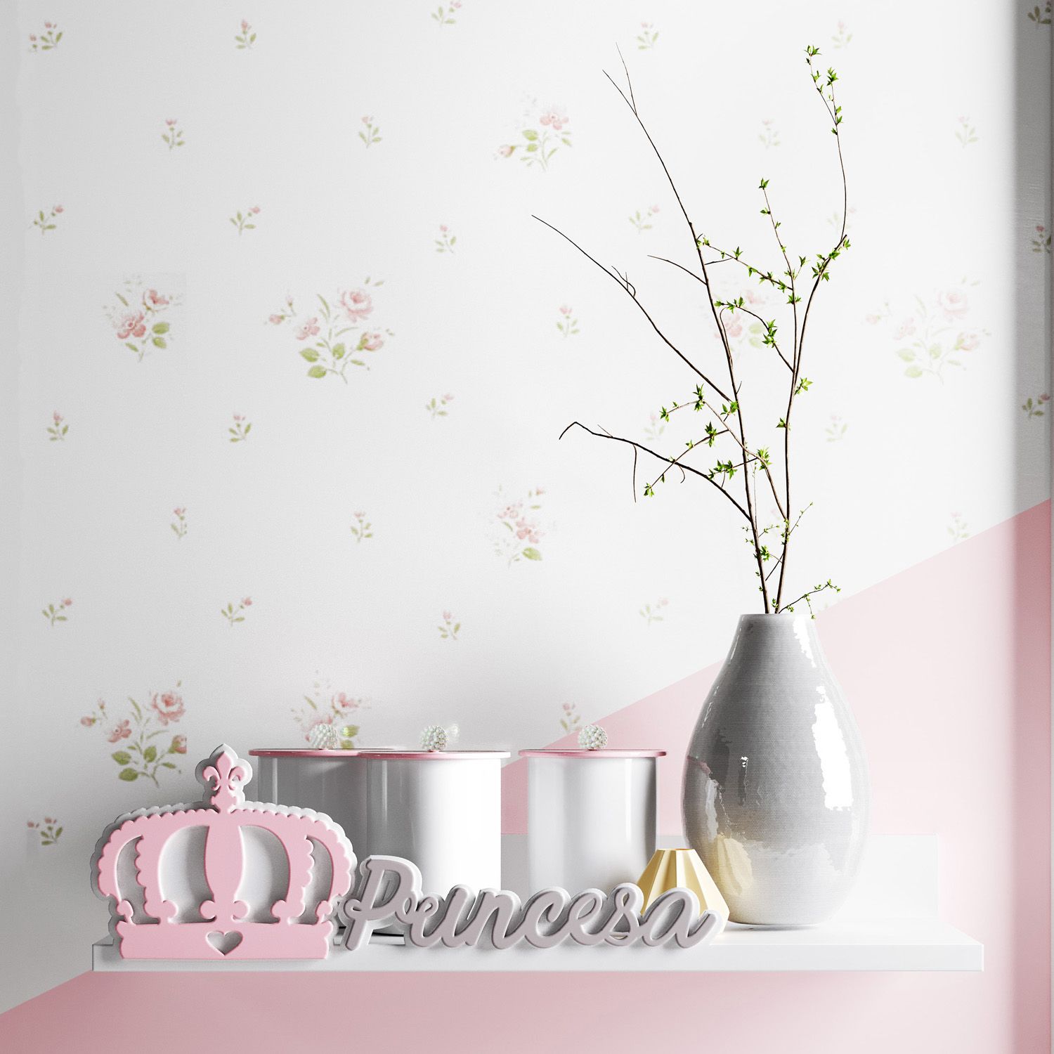 Prateleira MDF Menina Princesa Rosa e Cinza