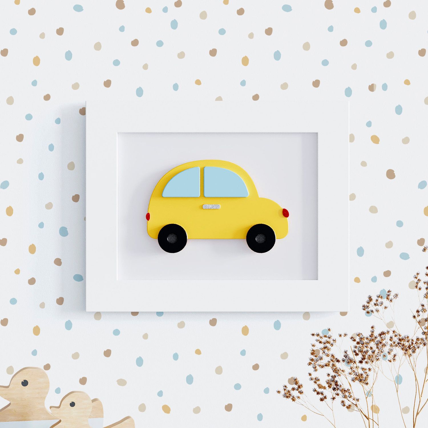 Quadro Fusquinha Amarelo 25cm