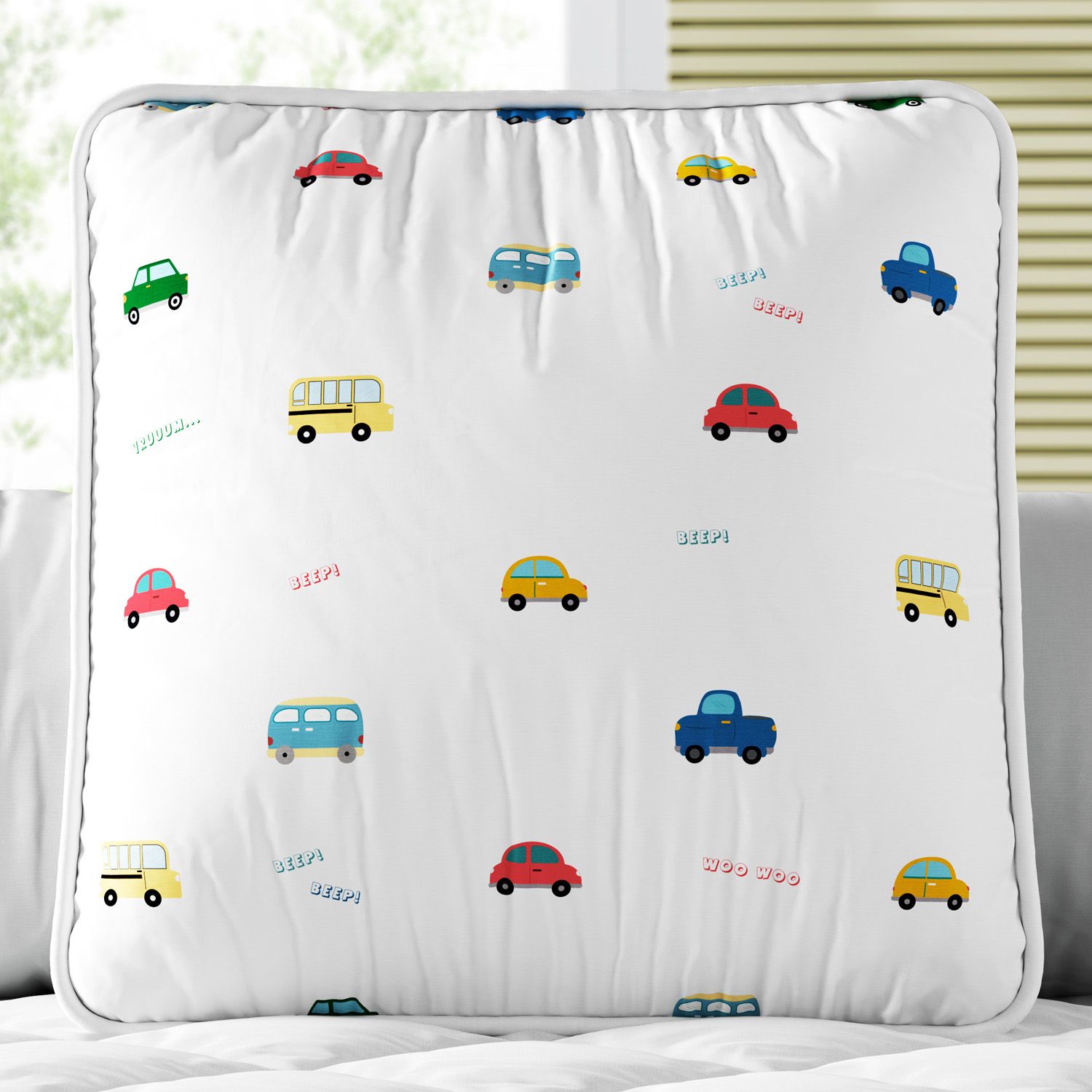 Almofada Quadrada Amiguinhos Carrinhos Coloridos 30cm