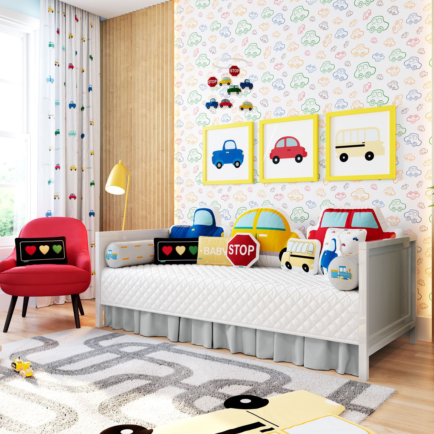 Kit Cama Babá Amiguinhos Carrinhos Coloridos