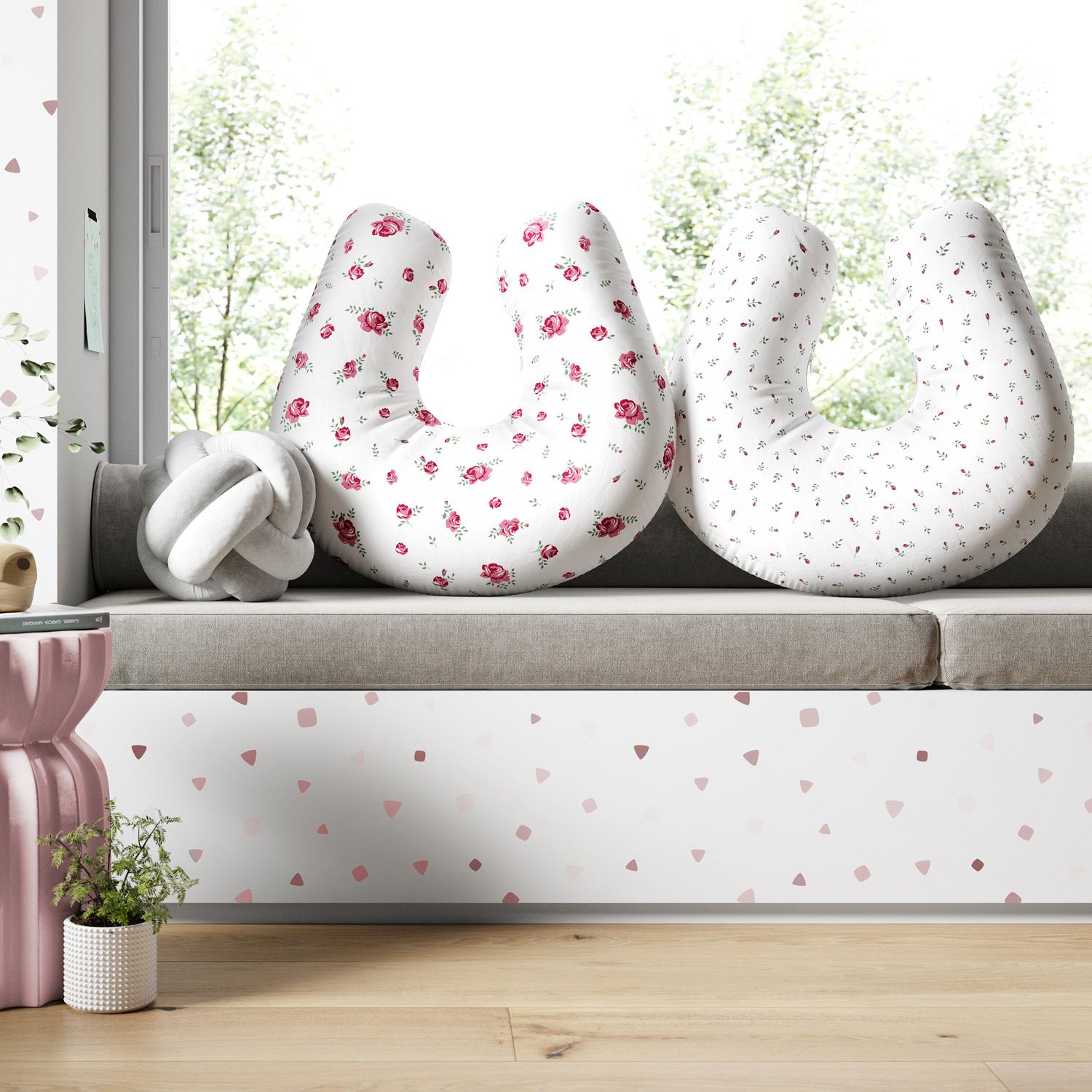 Almofada Amamentação Dupla Face Roseira Rosa