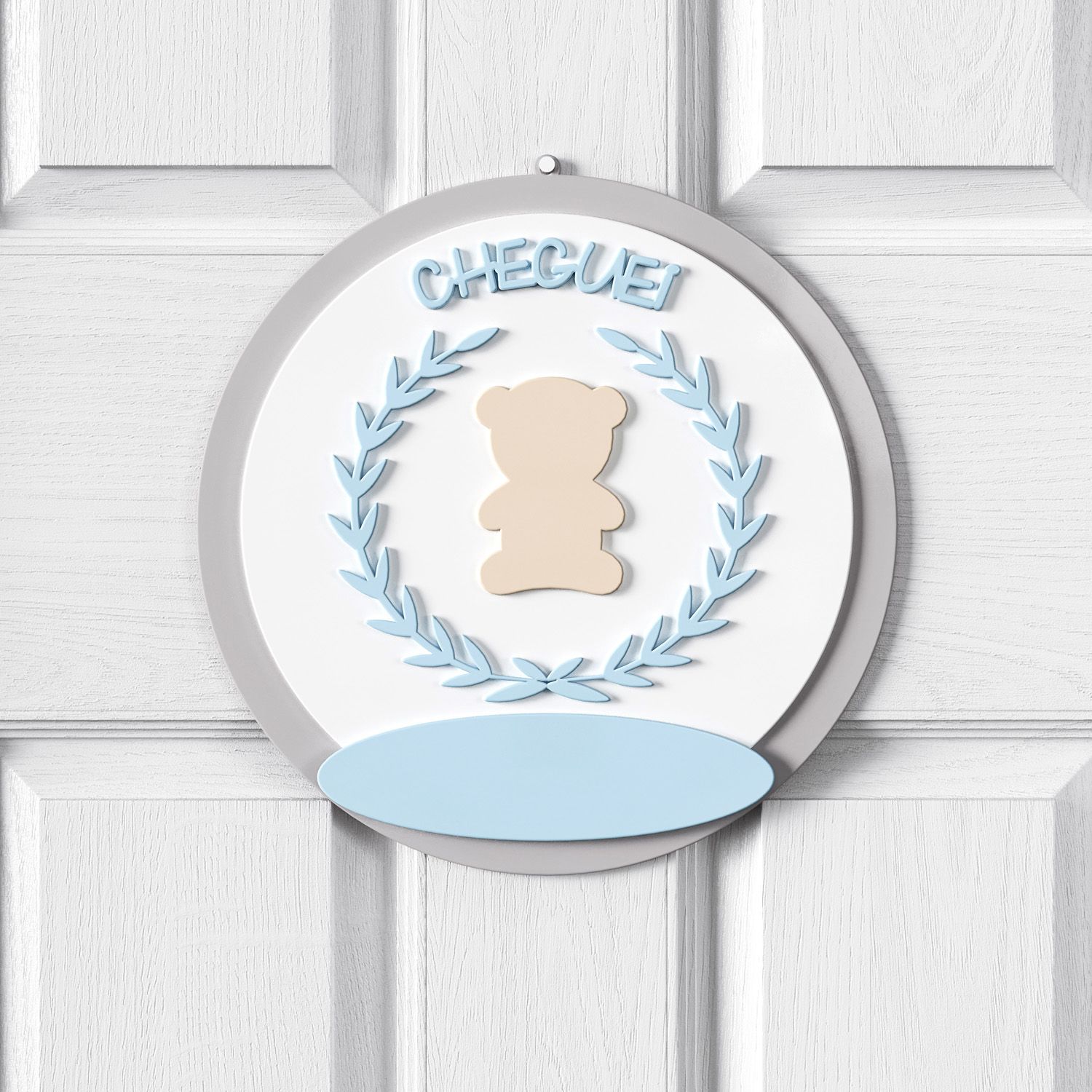 Porta Maternidade Personalizado Urso Luxo Azul e Bege