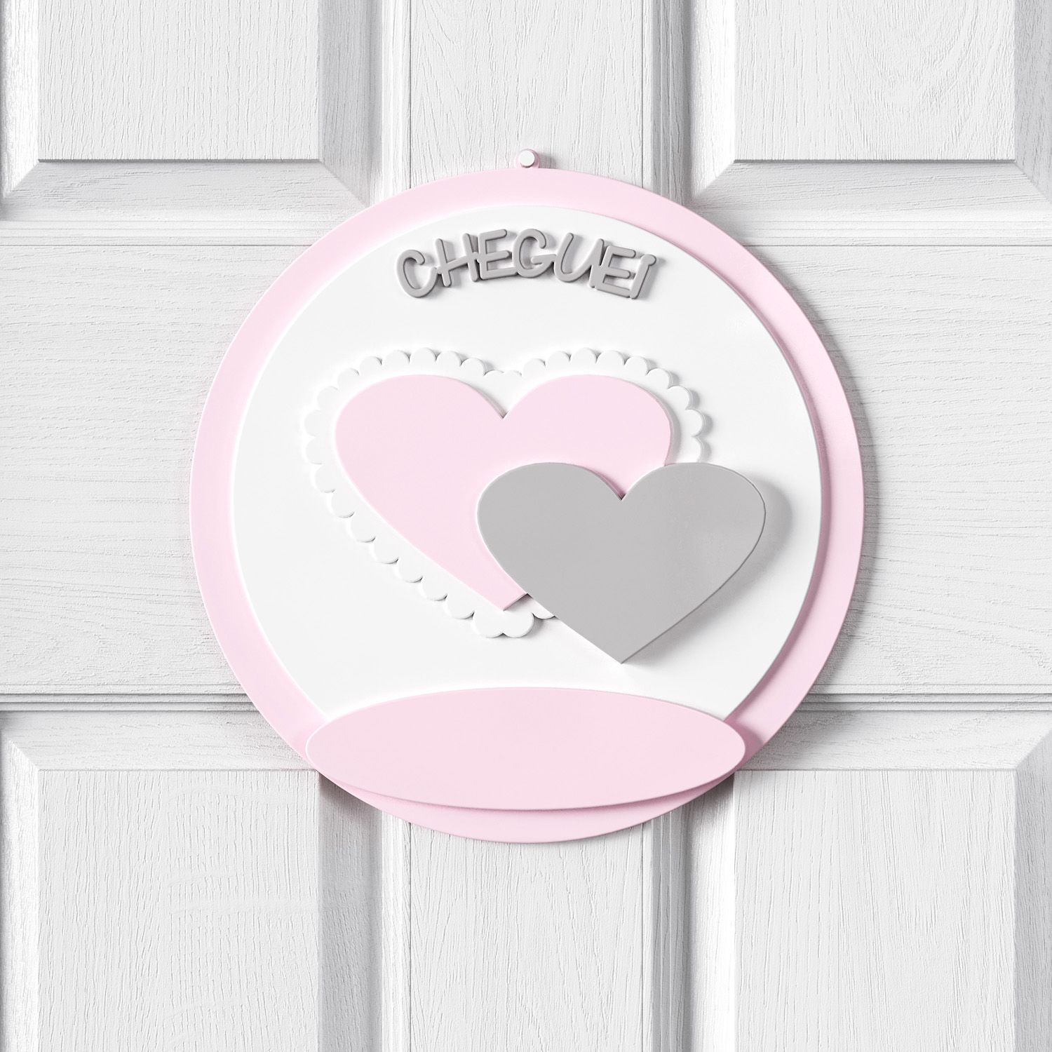 Porta Maternidade Personalizado Coração Rosa e Cinza