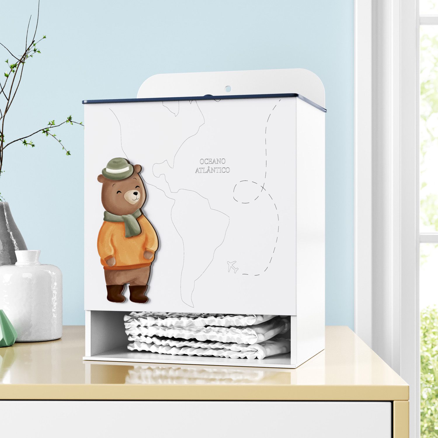 Porta Fraldas MDF Teddy Pelo Mundo