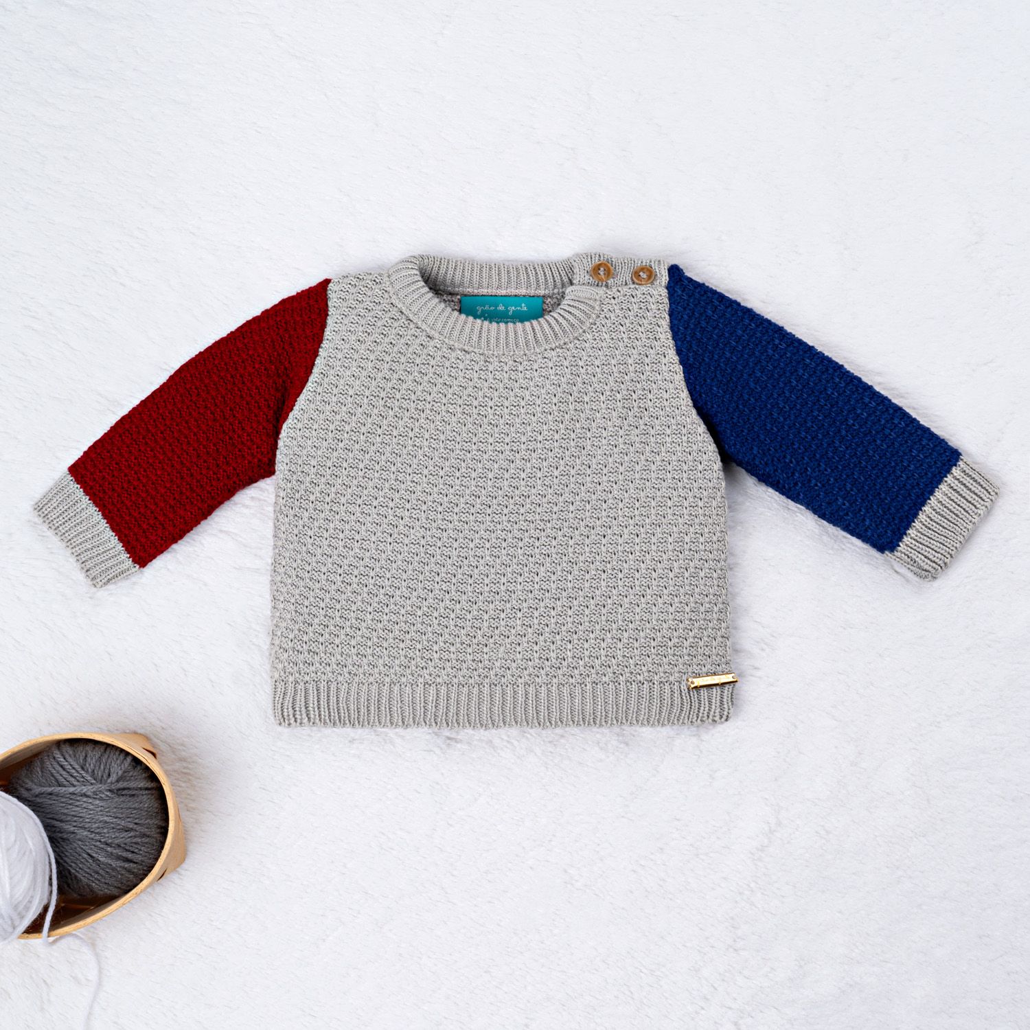 Saída Maternidade Tricot Tricolor Manta Vermelho 03 Peças