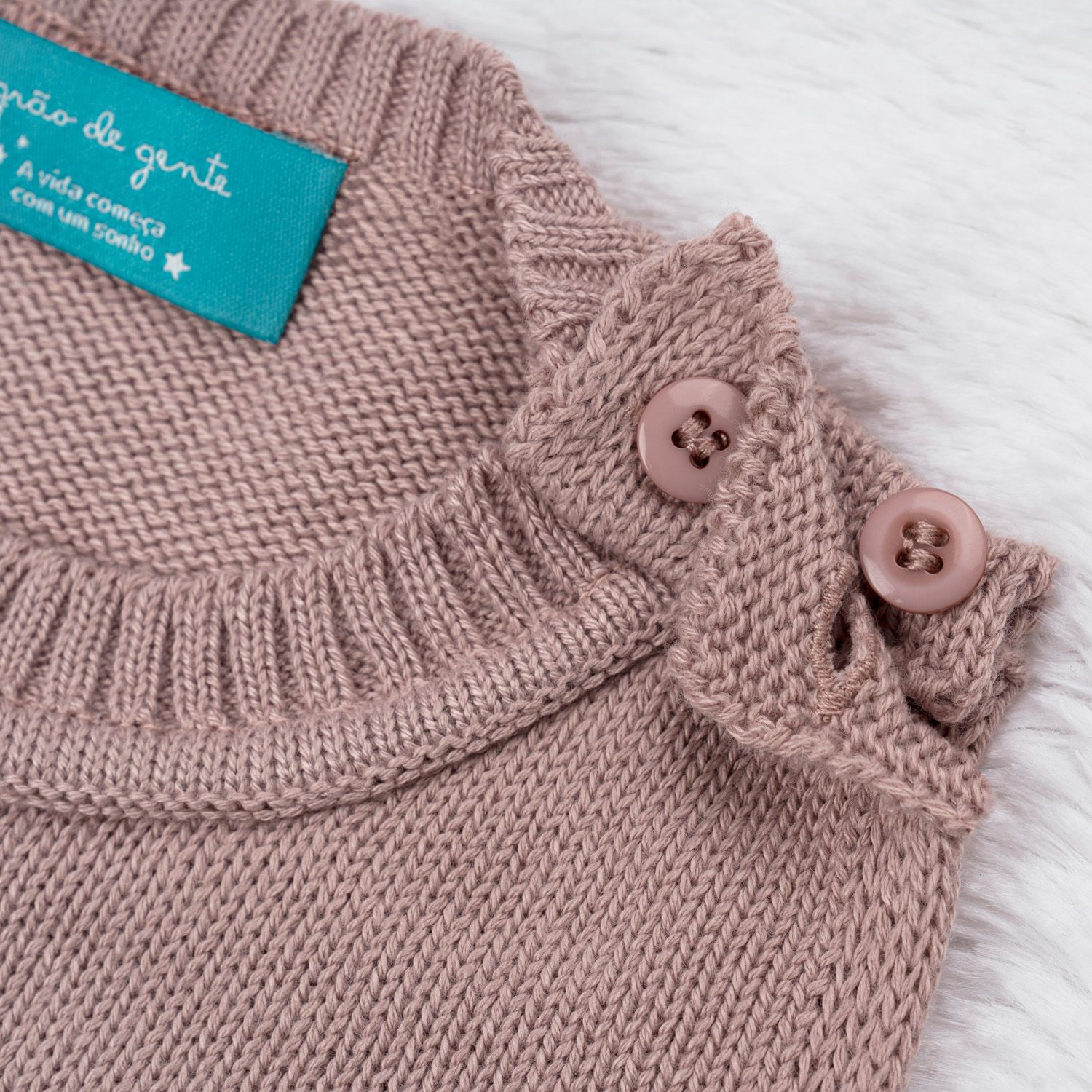 Saída Maternidade Tricot Ladylike Flor e Pérola Nude Rosé 03 Peças