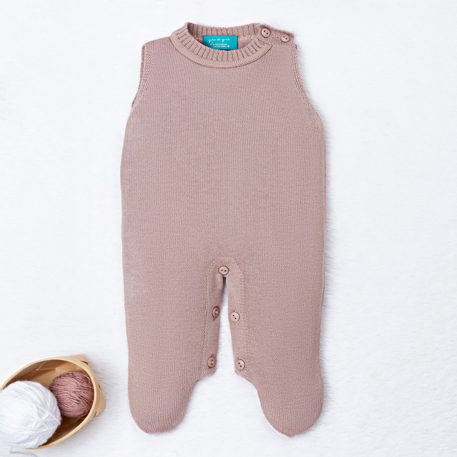 Saída Maternidade Tricot Ladylike Flor e Pérola Nude Rosé 03 Peças