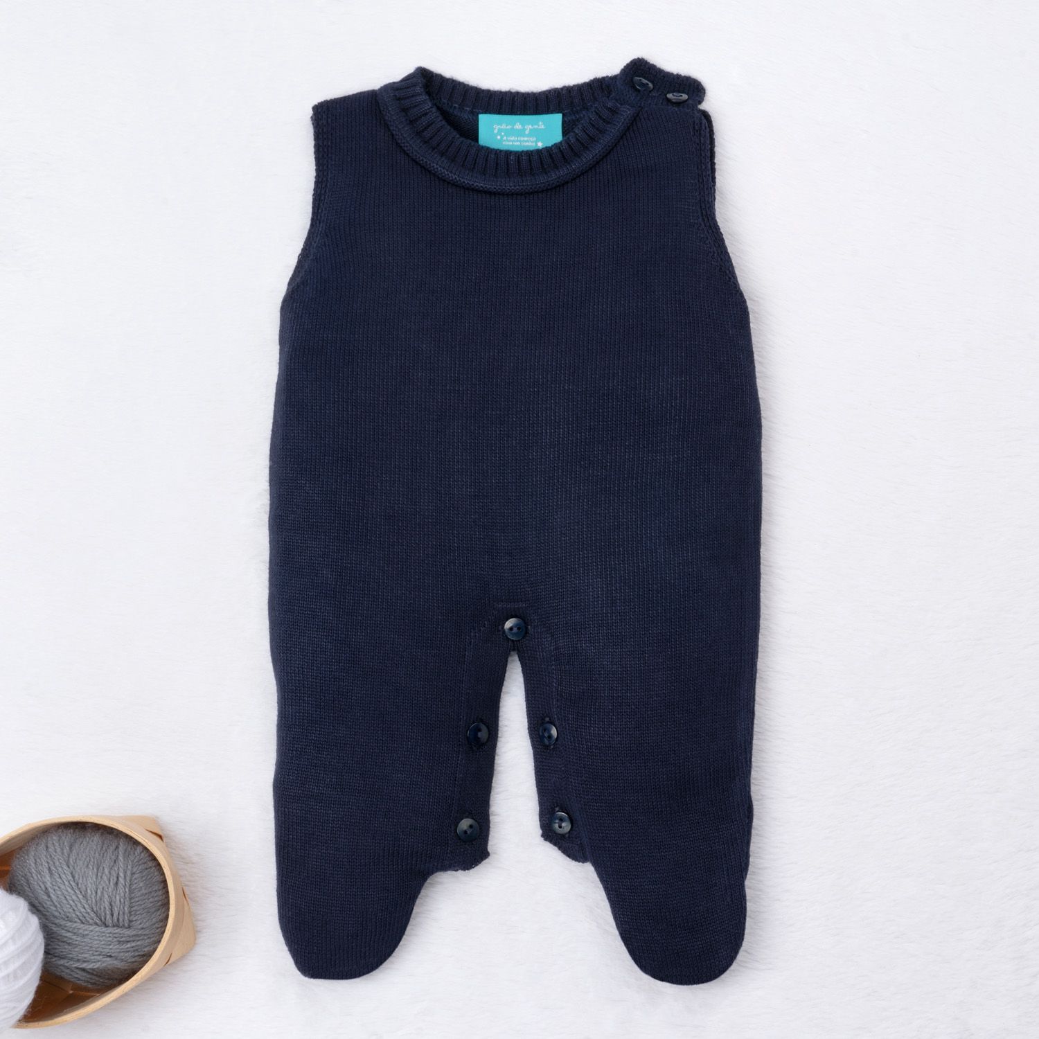 Saída Maternidade Tricot Geométrico Azul Marinho 03 Peças