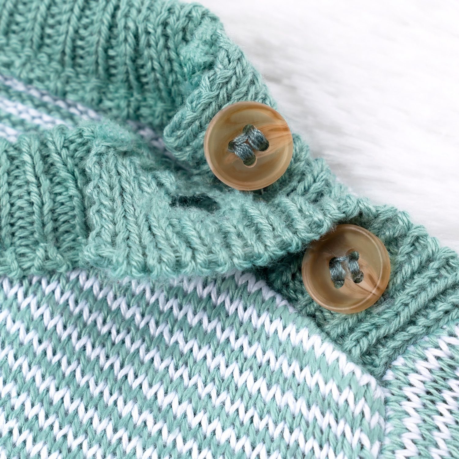 Saída Maternidade Tricot Micro Chevron Verde e Branco 03 Peças