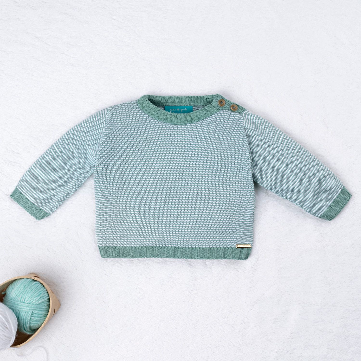 Saída Maternidade Tricot Micro Chevron Verde e Branco 03 Peças