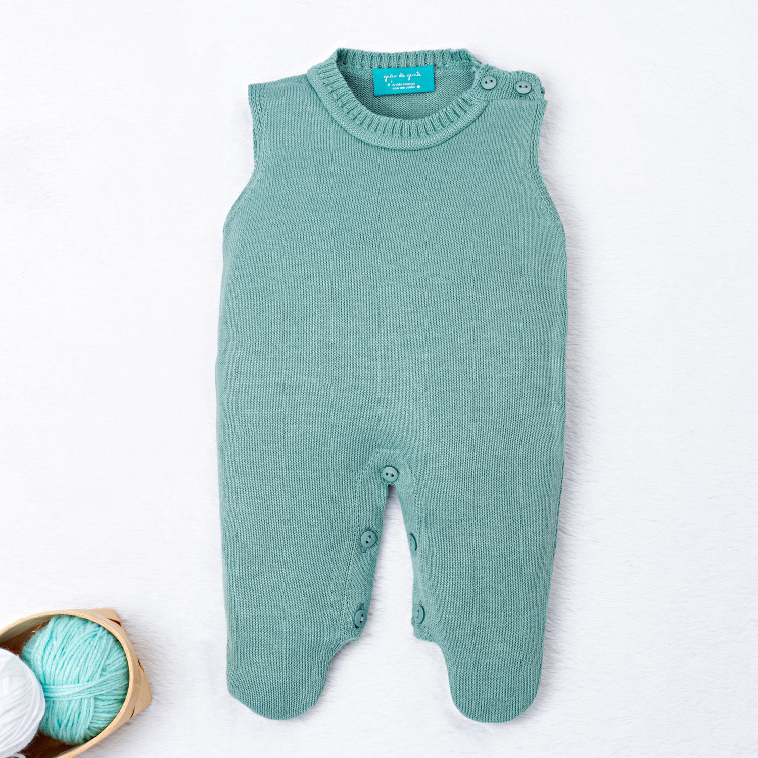 Saída Maternidade Tricot Micro Chevron Verde e Branco 03 Peças