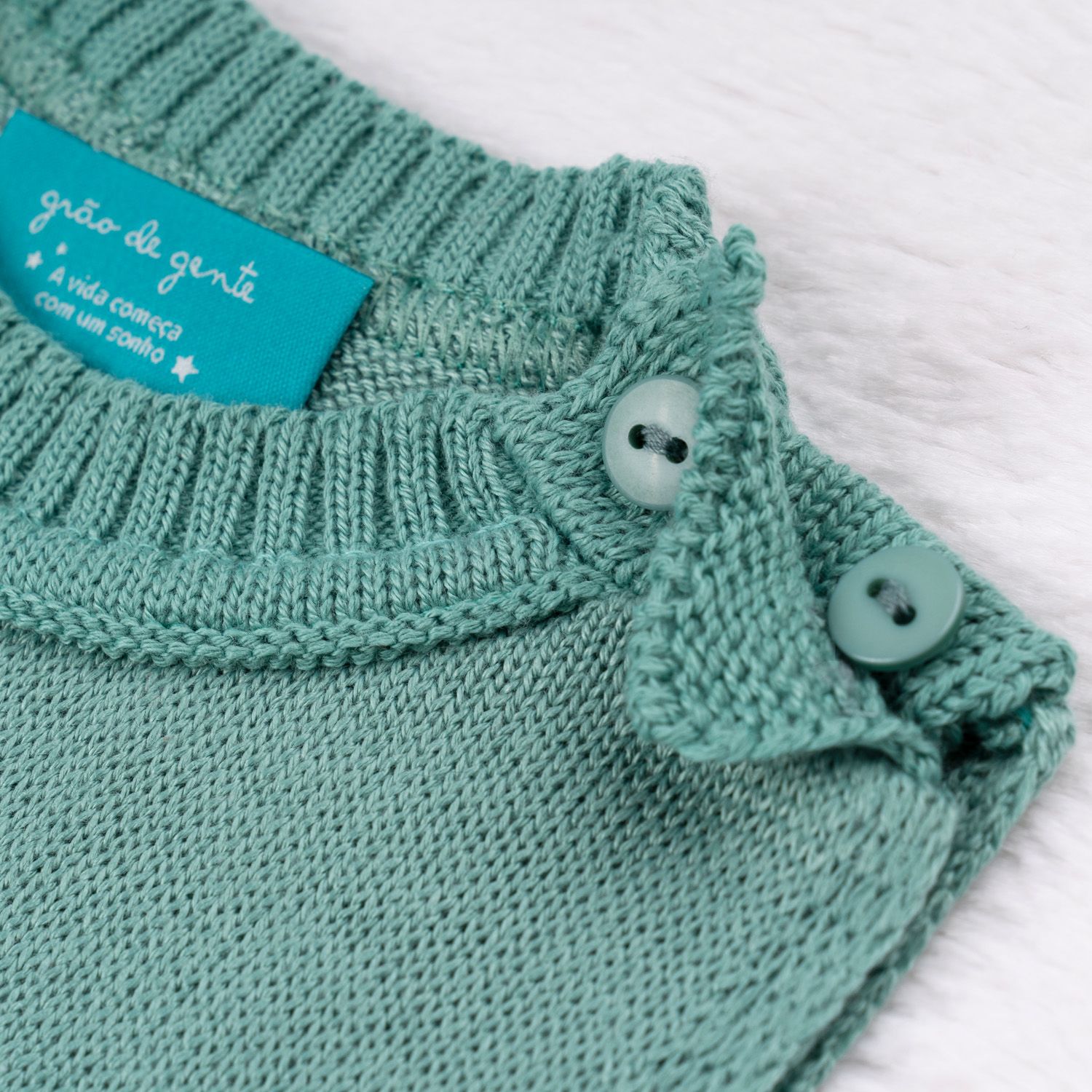 Saída Maternidade Tricot Micro Chevron Verde e Branco 03 Peças