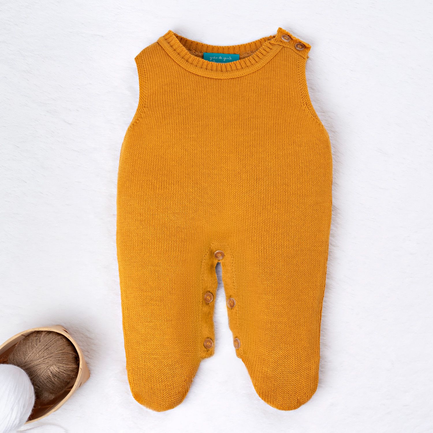 Saída Maternidade Tricot Listra Amarelo Mostarda e Marinho 03 Peças