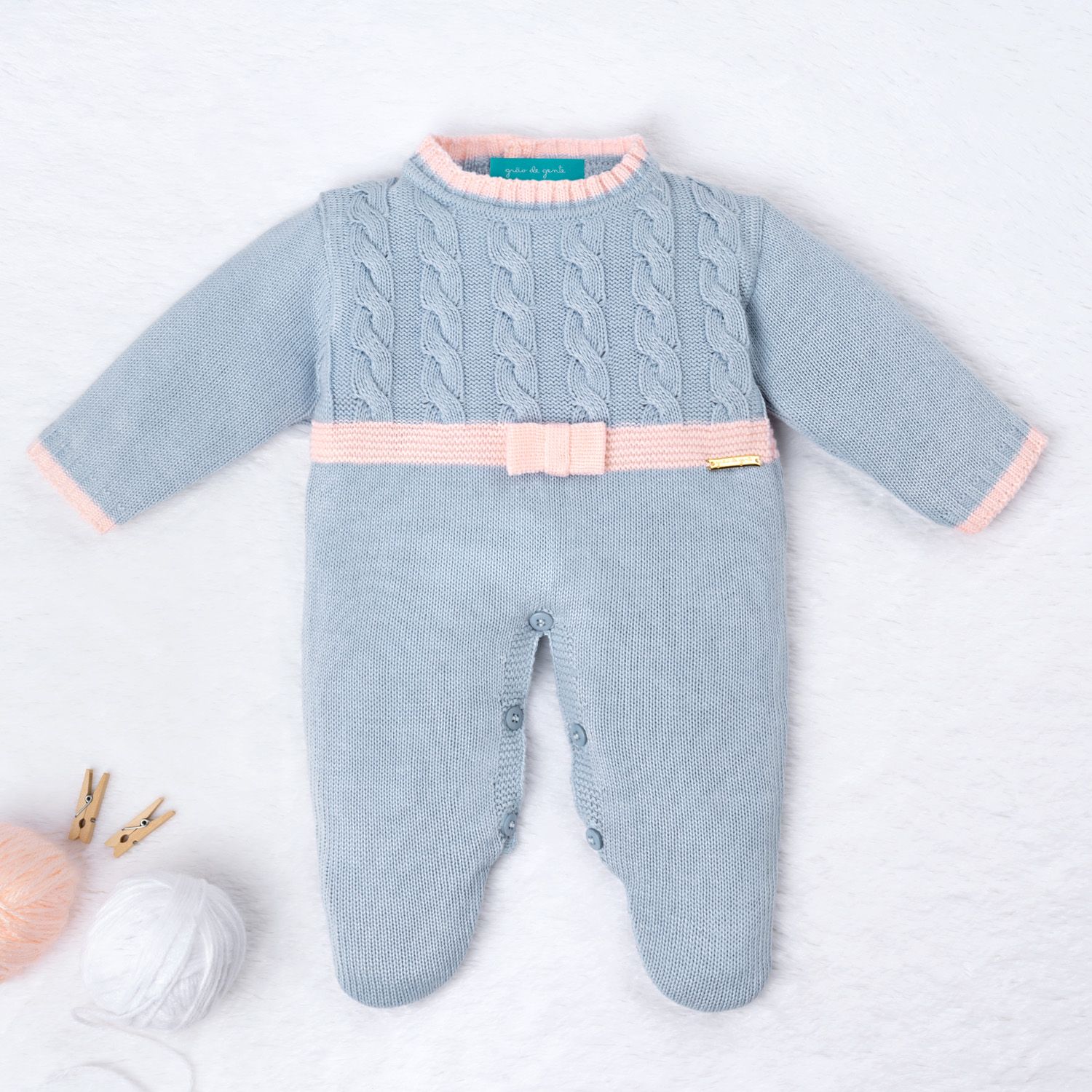 Saída Maternidade Tricot Trança Lacinho Azul e Rosa 02 Peças