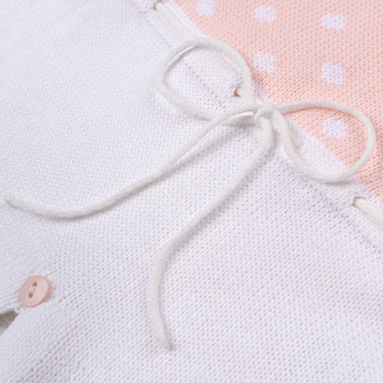 Saída Maternidade Tricot Poá Gola Babado Rosa 02 Peças