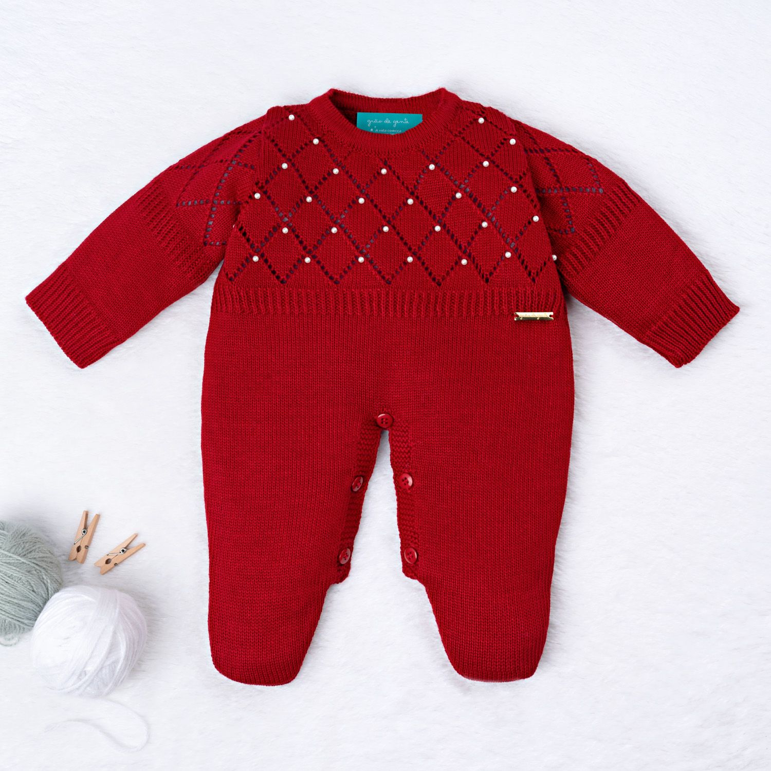 Saída Maternidade Tricot Pérola Duquesa Vermelho 02 Peças