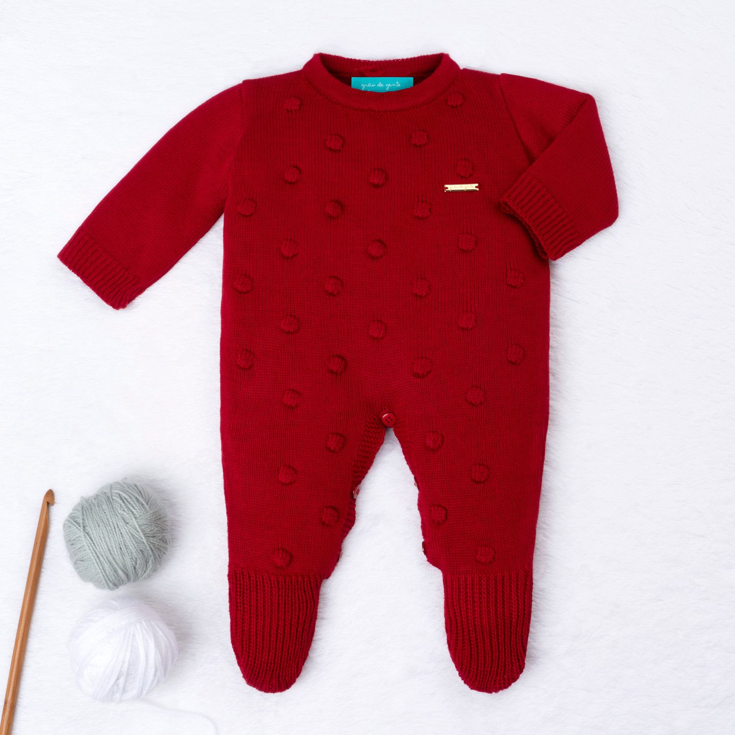 Macacão Tricot Bolinha Vermelho