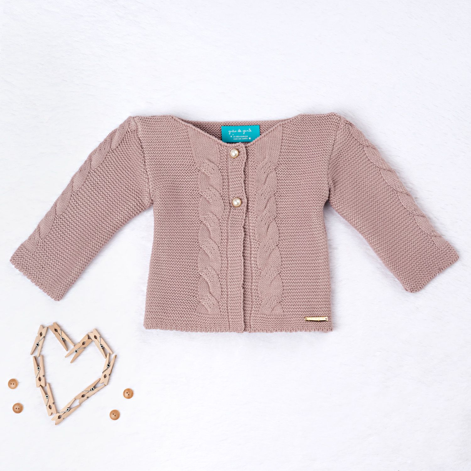 Casaquinho Tricot Trança Chique Rosé Nude
