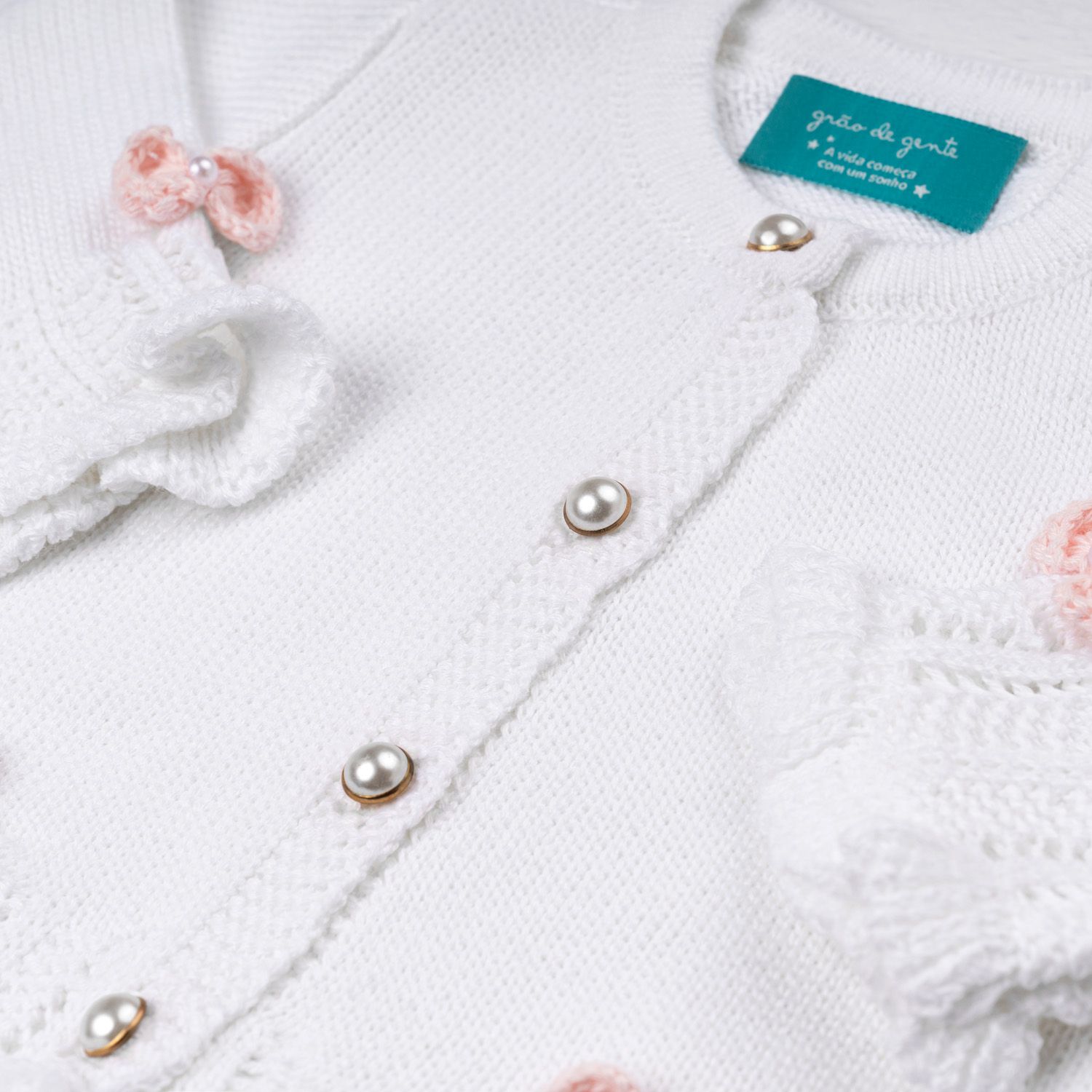 Casaquinho Tricot Ladylike Pérola Branco e Azul Marinho