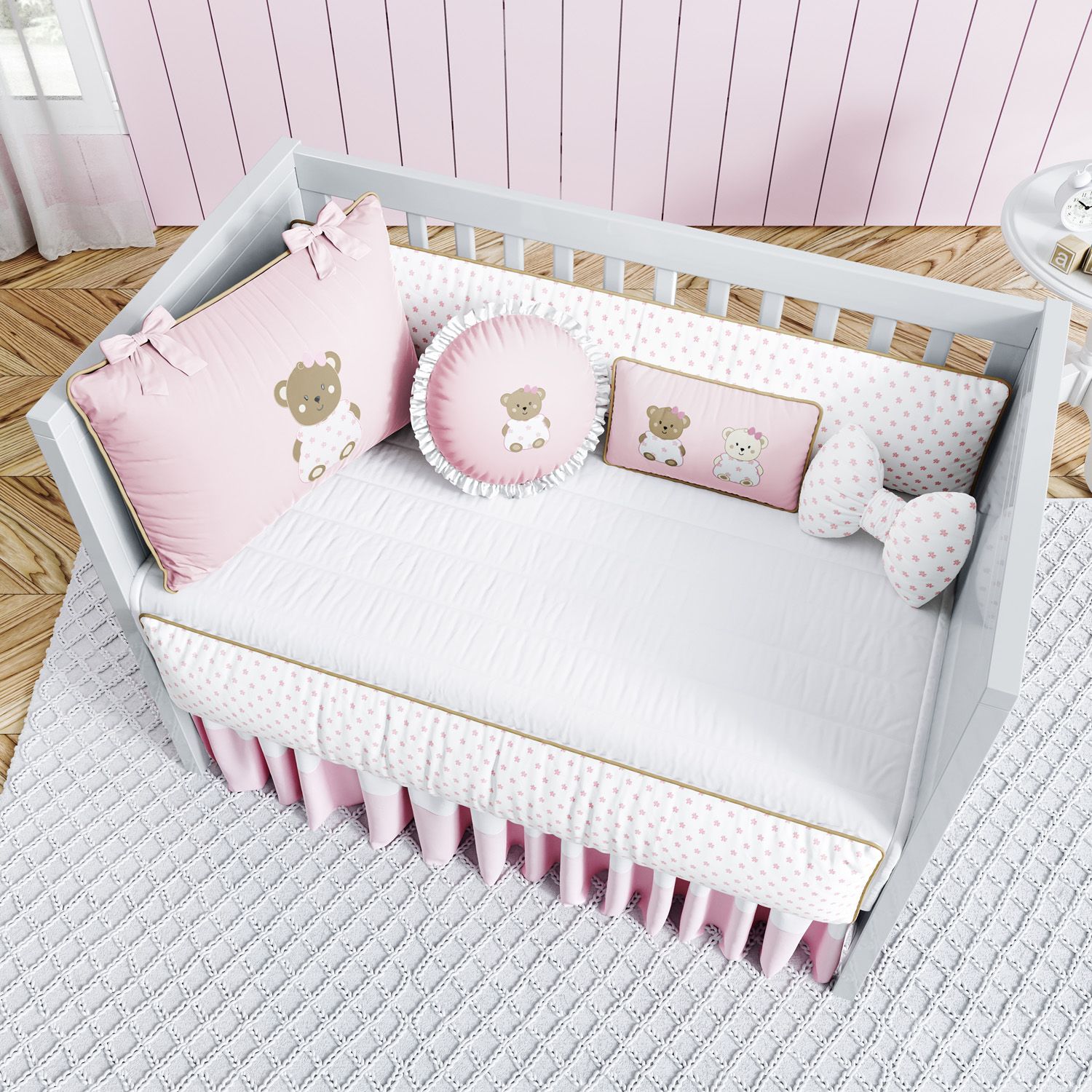 Kit Berço Ursinha Floral Rosa