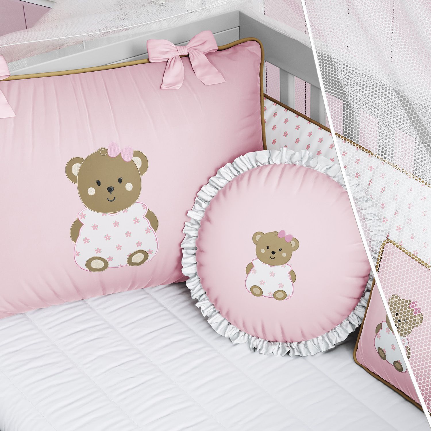 Kit Berço Ursinha Floral Rosa