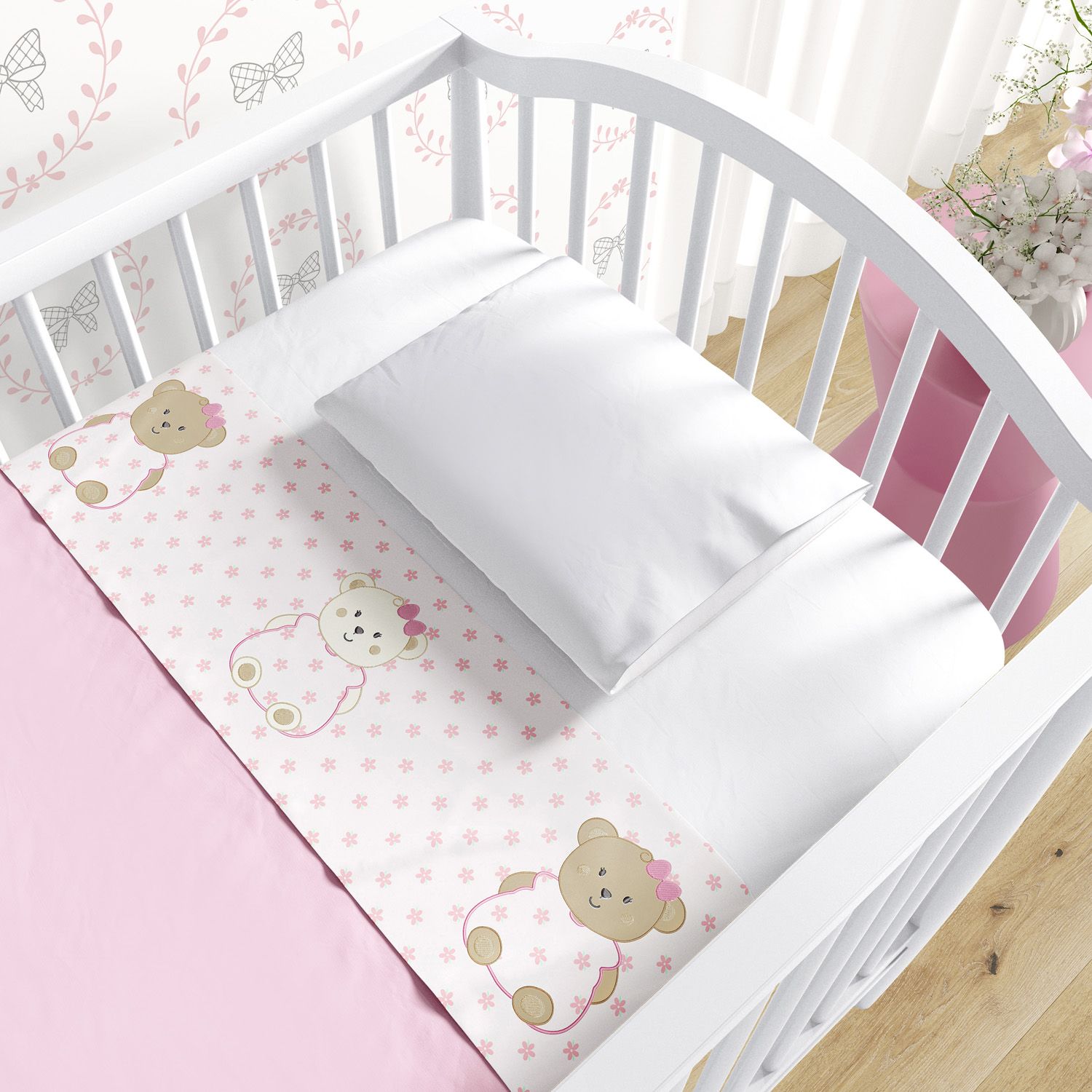 Jogo de Lençol Berço Ursinha Floral 3 peças