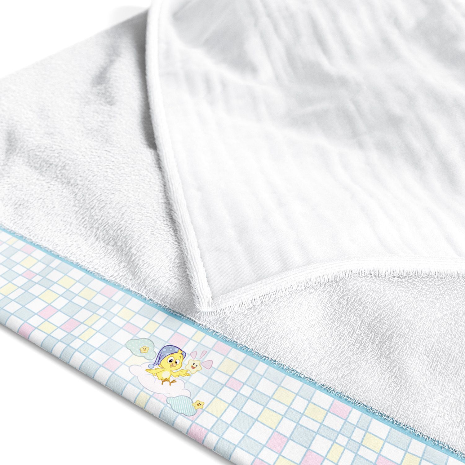 Toalha Fralda Pintinho Amarelinho Quadriculado Colorido 1,05M