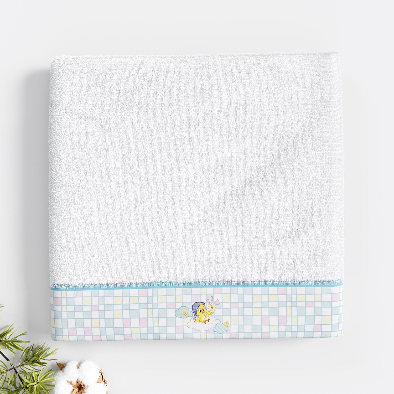 Toalha Fralda Pintinho Amarelinho Quadriculado Colorido 1,05M