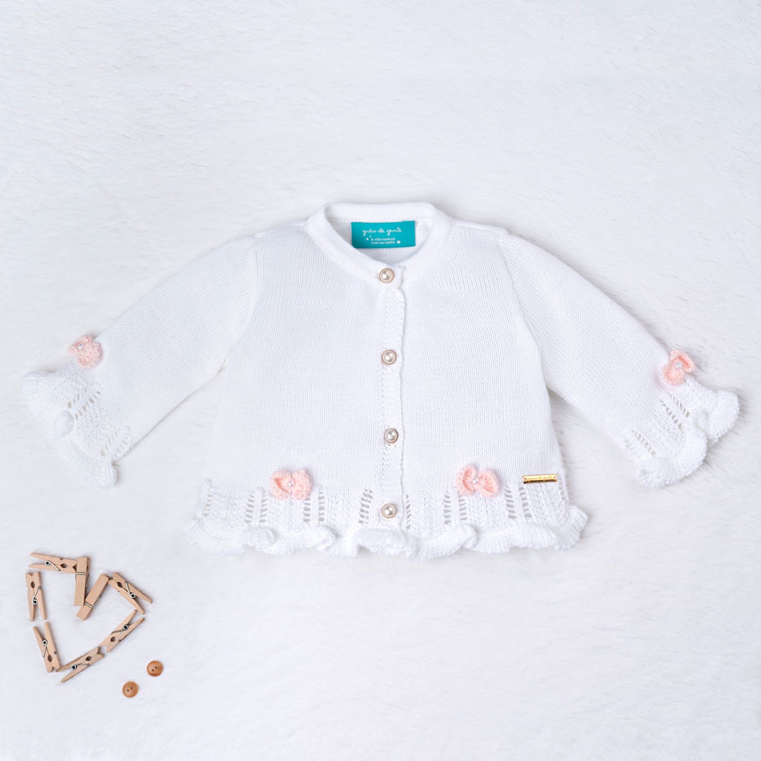 Saída Maternidade Tricot Tricot Ladylike Pérola Branco e Azul Marinho 03 Peças