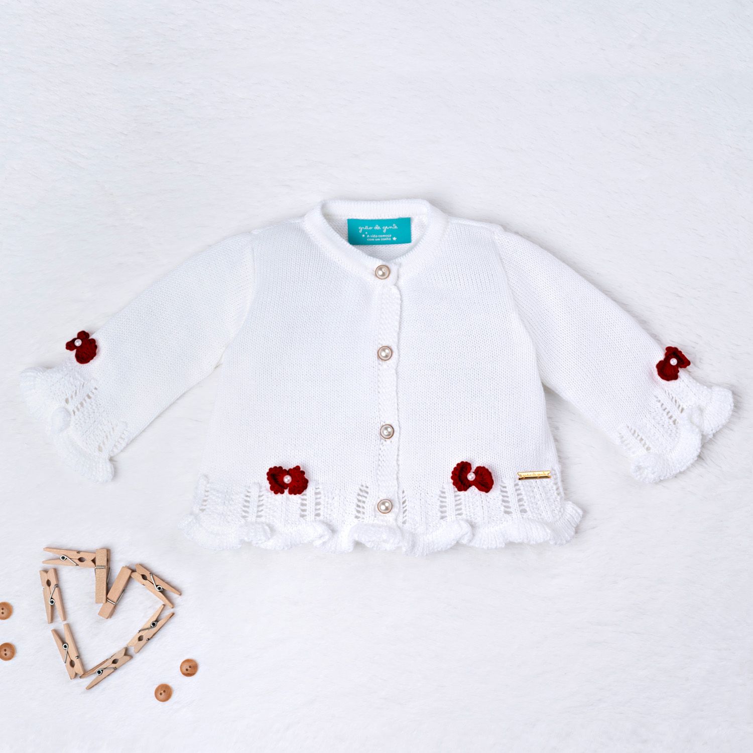 Saída Maternidade Tricot Tricot Ladylike Pérola Branco e Azul Marinho 03 Peças