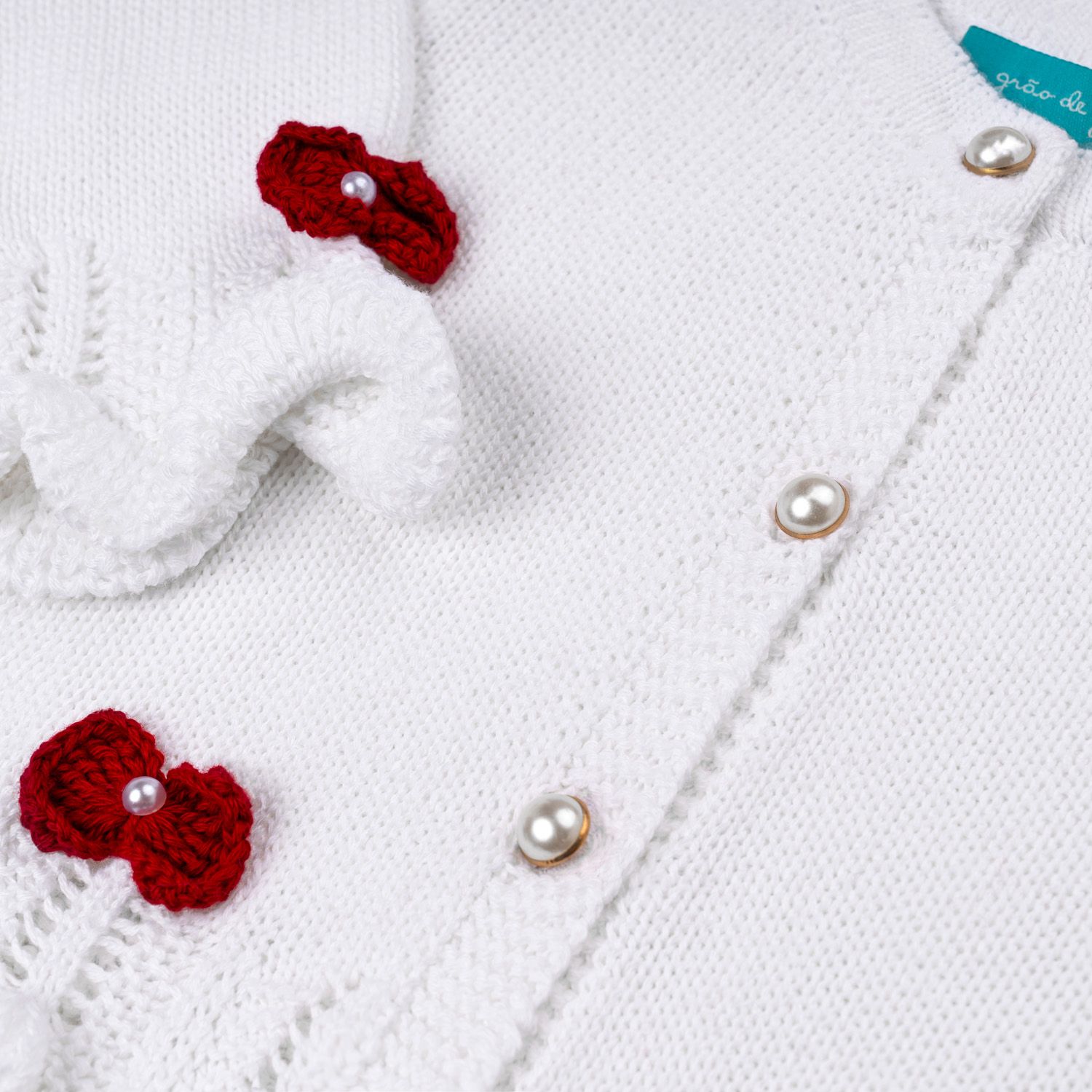 Casaquinho Tricot Ladylike Pérola Branco e Azul Marinho