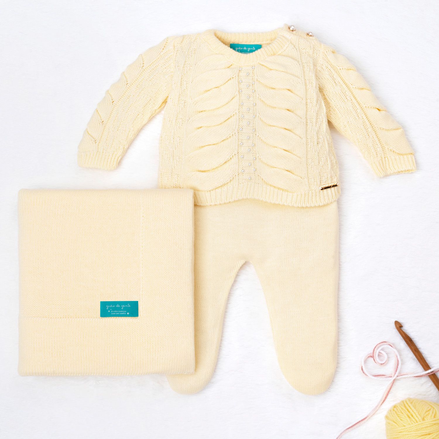 Saída Maternidade Tricot Drapeado Pérola Nude Rosé 03 Peças