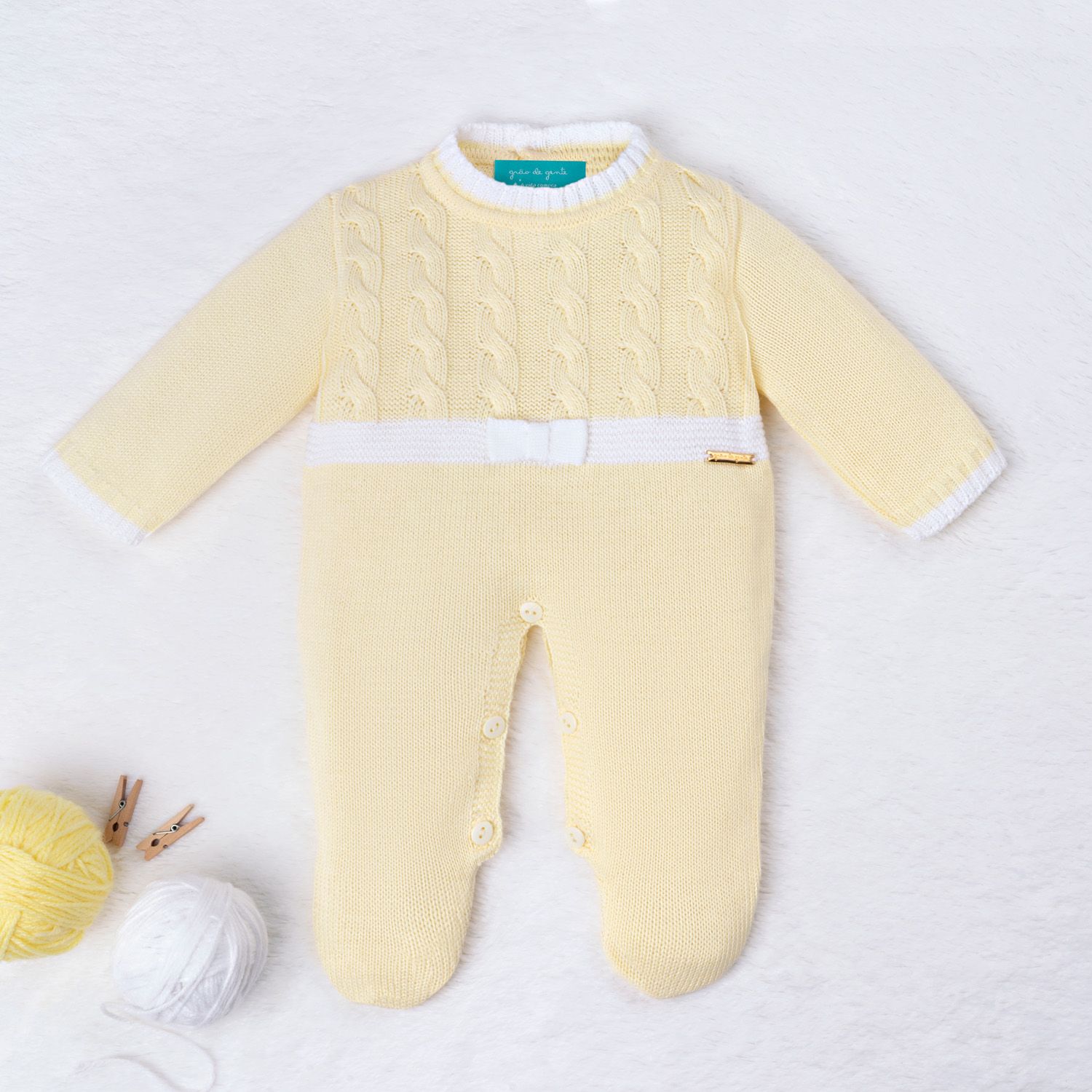 Saída Maternidade Tricot Trança Lacinho Azul e Rosa 02 Peças