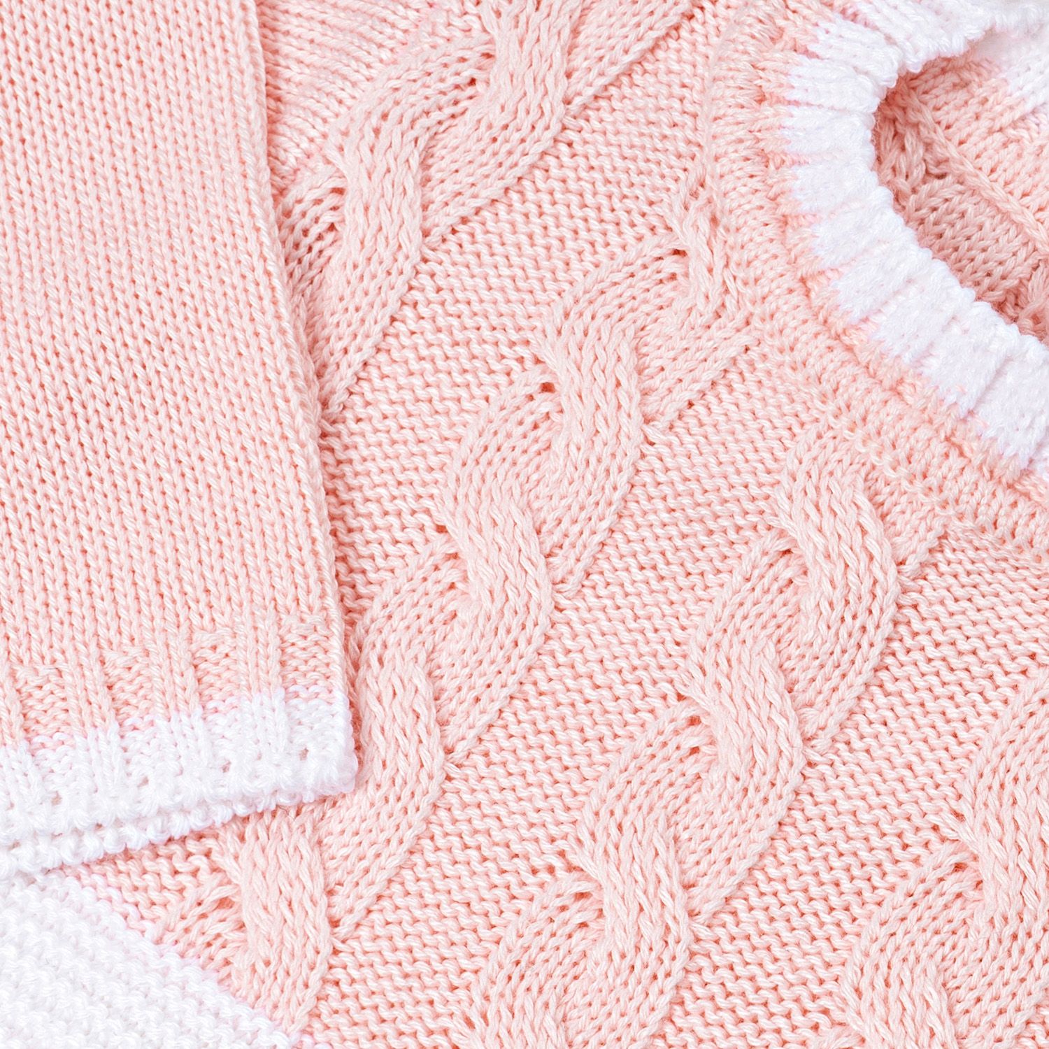 Saída Maternidade Tricot Trança Lacinho Azul e Rosa 02 Peças