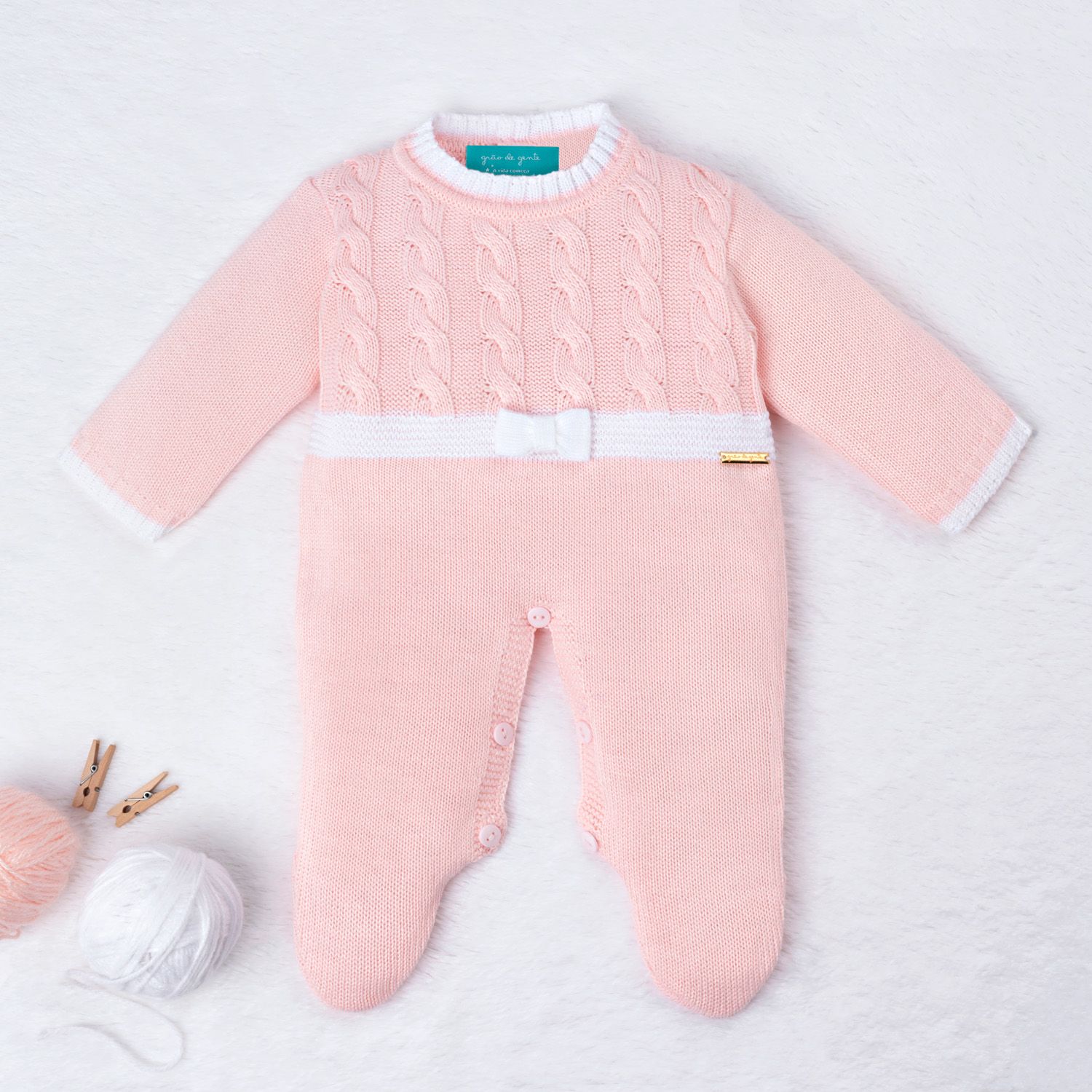 Saída Maternidade Tricot Trança Lacinho Azul e Rosa 02 Peças