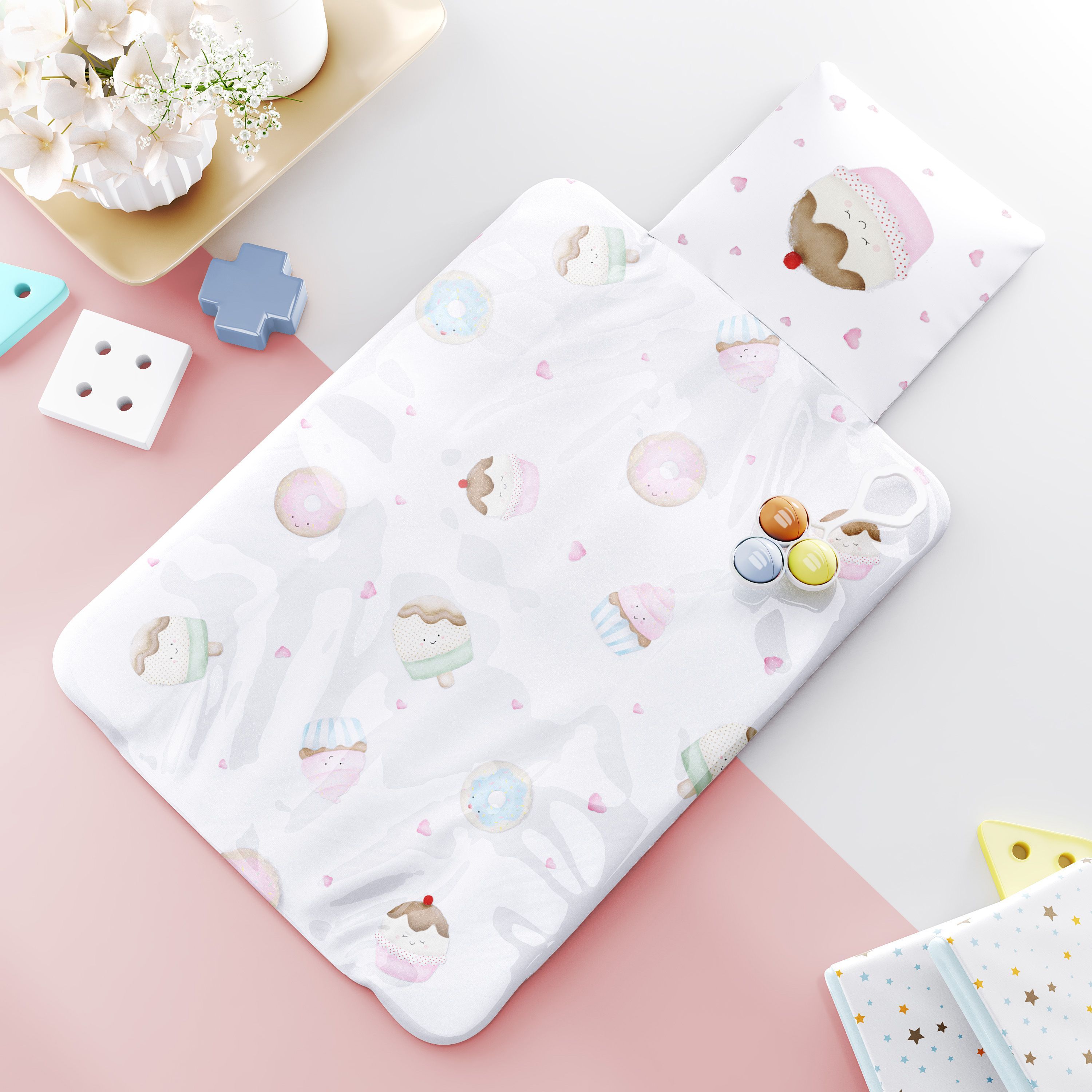 Kit Almofada Amamentação Docinho Colorido + Trocador de Fraldas Portátil Casinha Doce Encanto