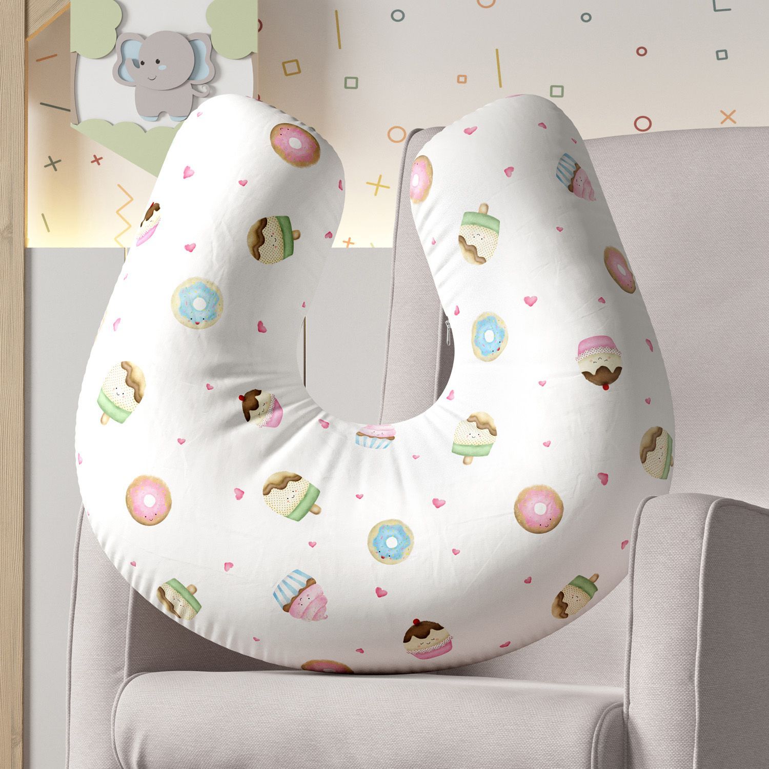 Kit Almofada Amamentação Docinho Colorido + Trocador de Fraldas Portátil Casinha Doce Encanto