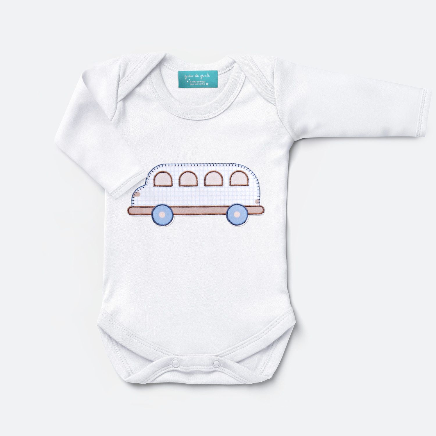 Body Manga Curta Ônibus Bege e Azul Tam P