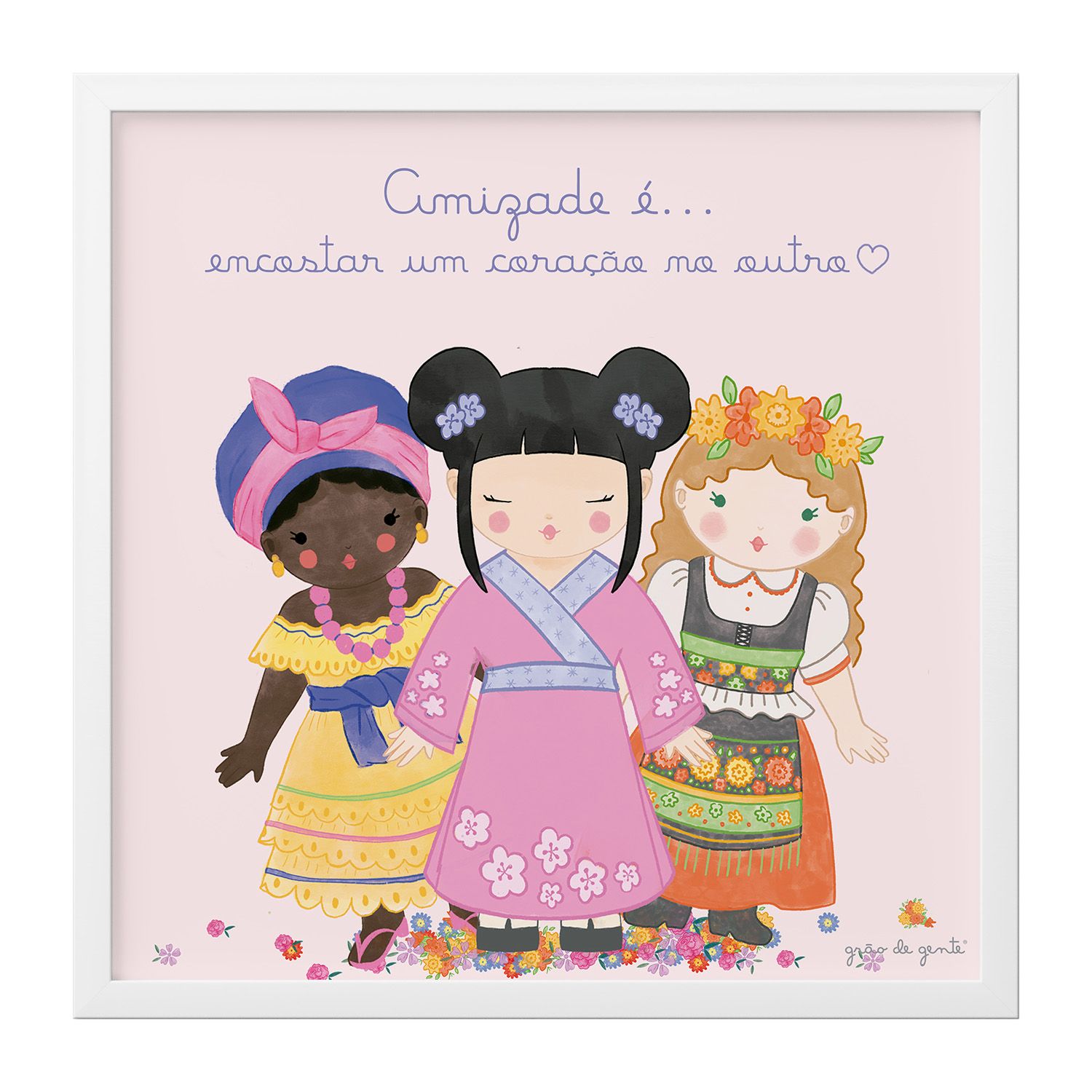 Quadro Meninas do Mundo Amizade é 38x38cm